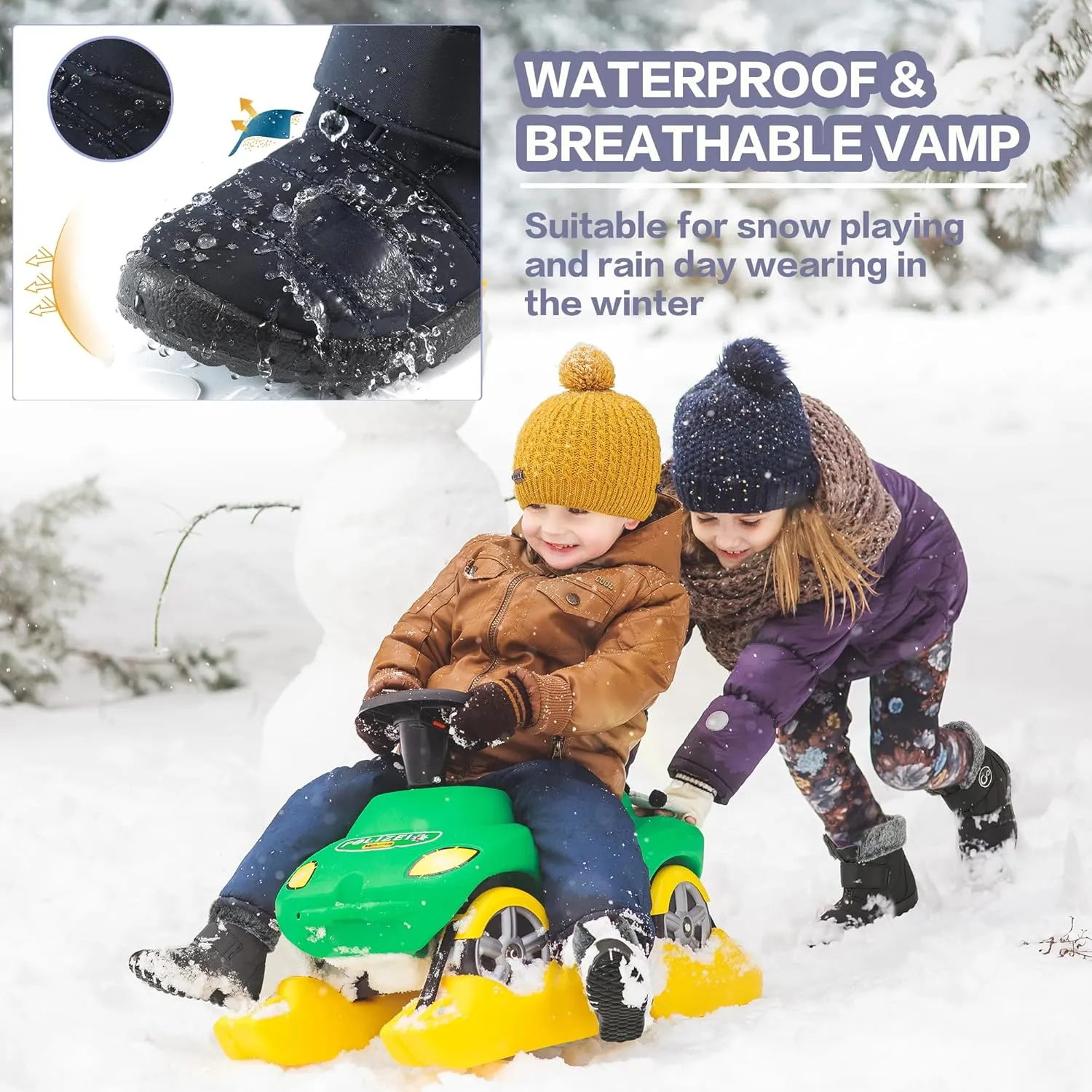 FUDYNMALC Girls Boys Winter Snow Boots - Comfortable Warm Toddler Winter Shoes Waterproof Lightweight Kids Ankle Booties Outdoor Walking