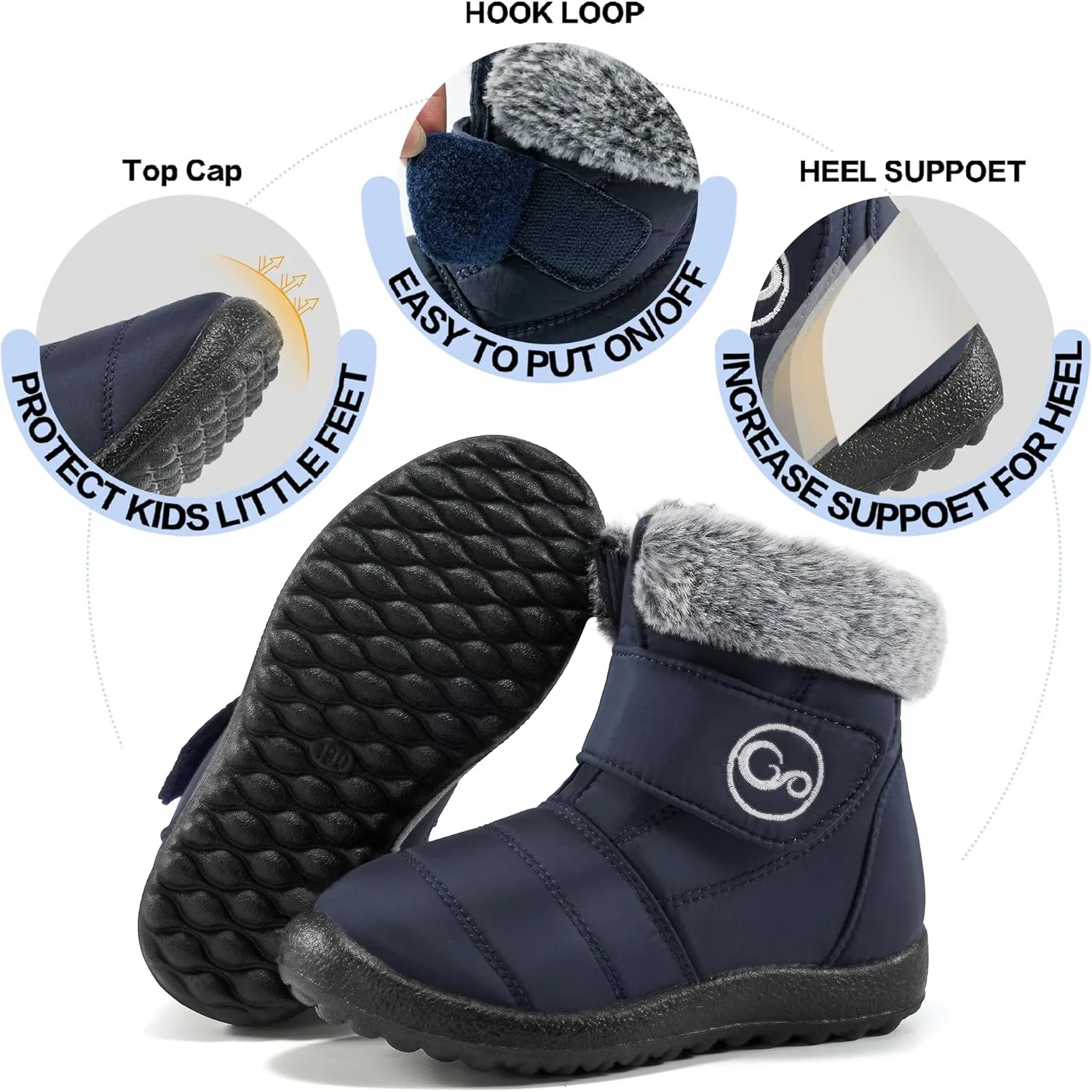 FUDYNMALC Girls Boys Winter Snow Boots - Comfortable Warm Toddler Winter Shoes Waterproof Lightweight Kids Ankle Booties Outdoor Walking