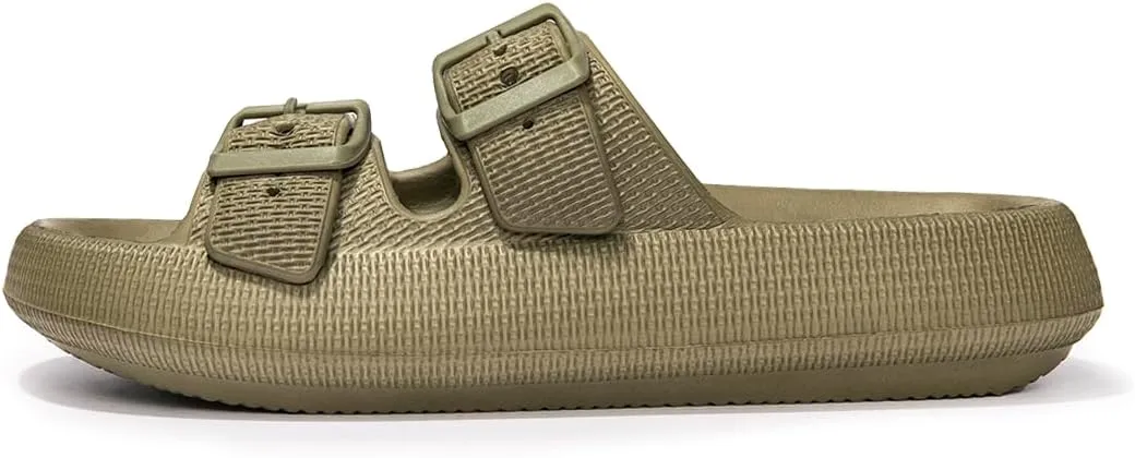 FUNKYMONKEY Unisex EVA Comfort Slides Thick-sole Adjustable Double Buckle Waterproof Pillow Sandals