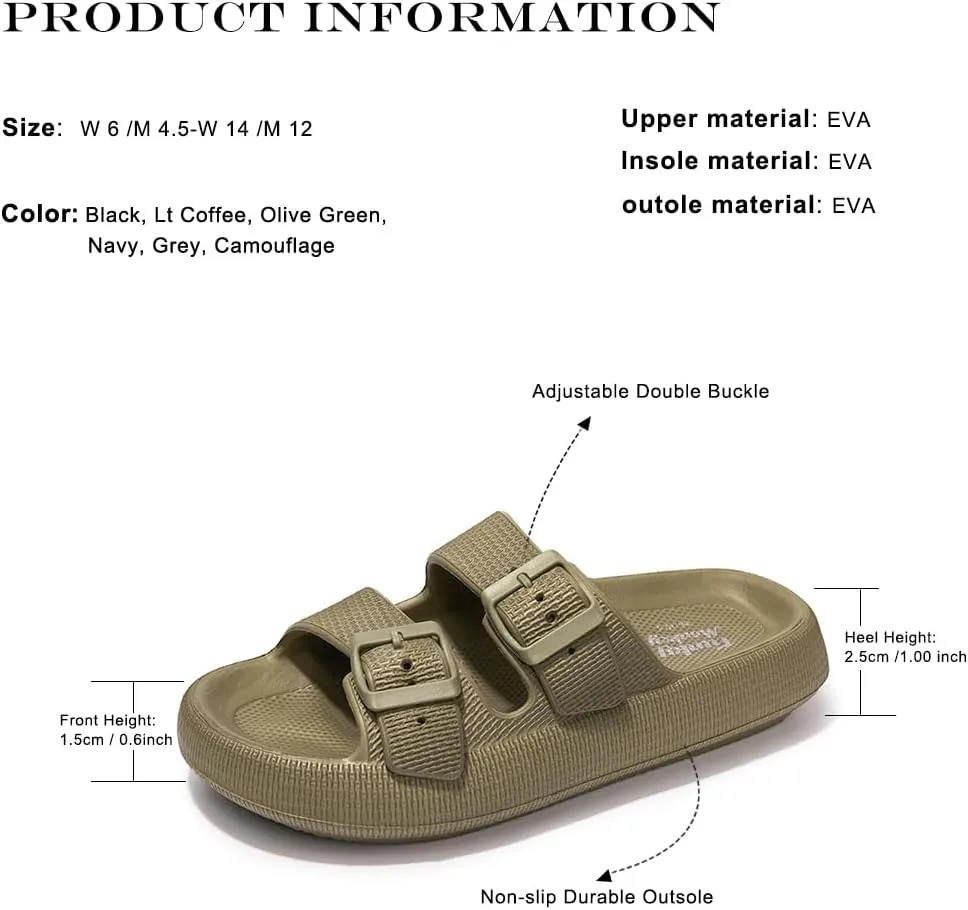 FUNKYMONKEY Unisex EVA Comfort Slides Thick-sole Adjustable Double Buckle Waterproof Pillow Sandals
