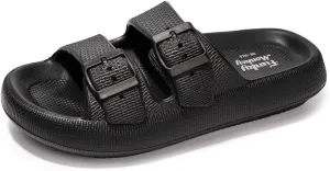 FUNKYMONKEY Unisex EVA Comfort Slides Thick-sole Adjustable Double Buckle Waterproof Pillow Sandals