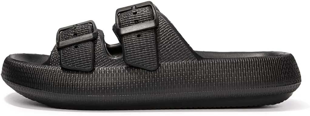 FUNKYMONKEY Unisex EVA Comfort Slides Thick-sole Adjustable Double Buckle Waterproof Pillow Sandals