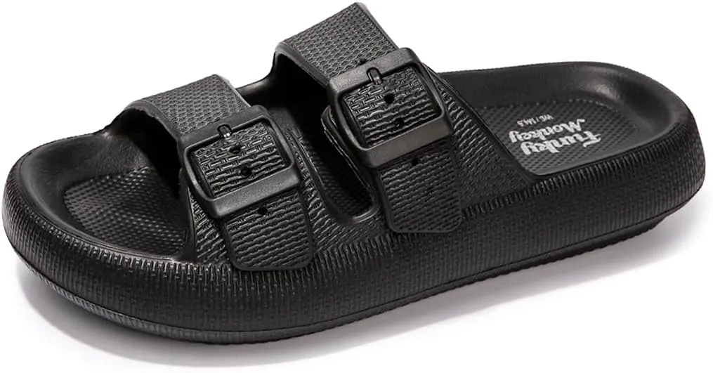 FUNKYMONKEY Unisex EVA Comfort Slides Thick-sole Adjustable Double Buckle Waterproof Pillow Sandals