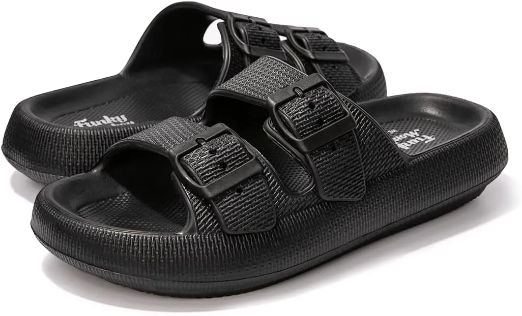 FUNKYMONKEY Unisex EVA Comfort Slides Thick-sole Adjustable Double Buckle Waterproof Pillow Sandals