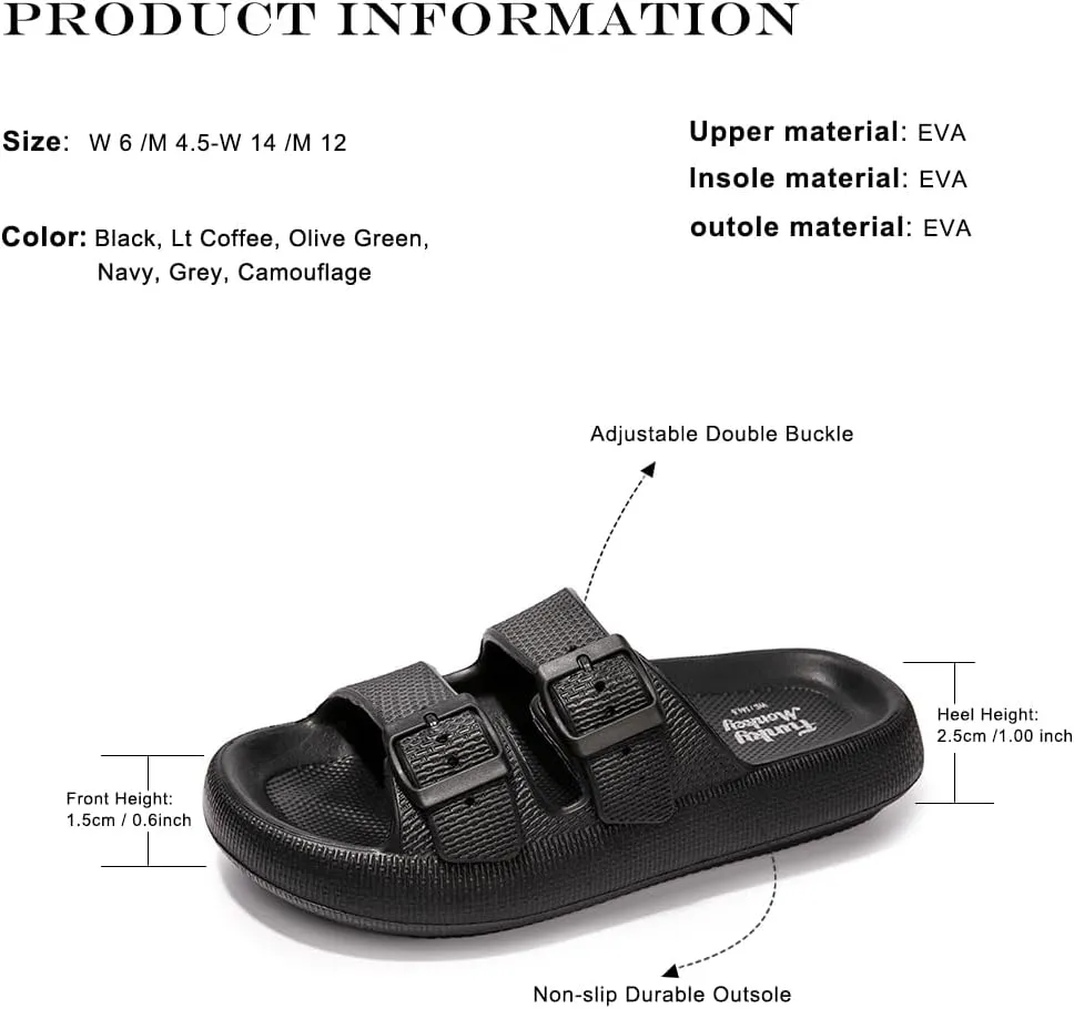 FUNKYMONKEY Unisex EVA Comfort Slides Thick-sole Adjustable Double Buckle Waterproof Pillow Sandals