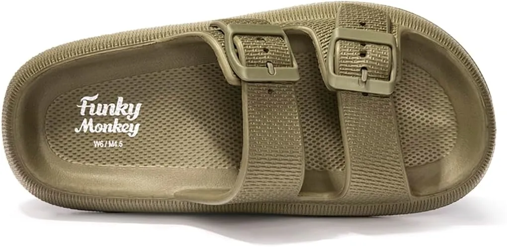 FUNKYMONKEY Unisex EVA Comfort Slides Thick-sole Adjustable Double Buckle Waterproof Pillow Sandals