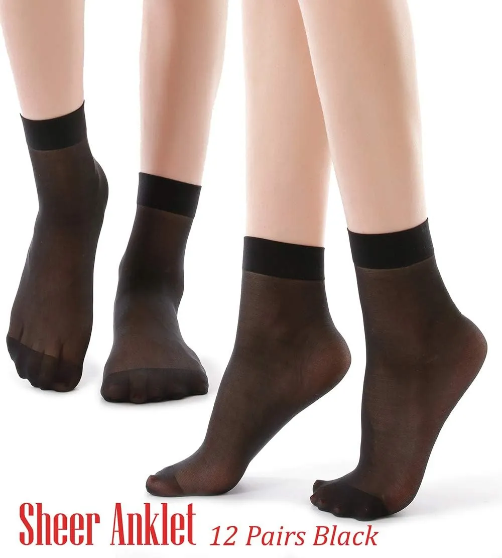 G&Y 12 Pairs Ankle Nylon Socks for Women - 20D Sheer Pantyhose Socks