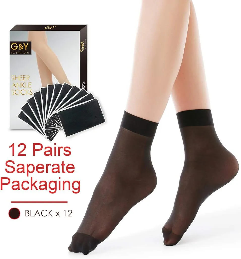 G&Y 12 Pairs Ankle Nylon Socks for Women - 20D Sheer Pantyhose Socks