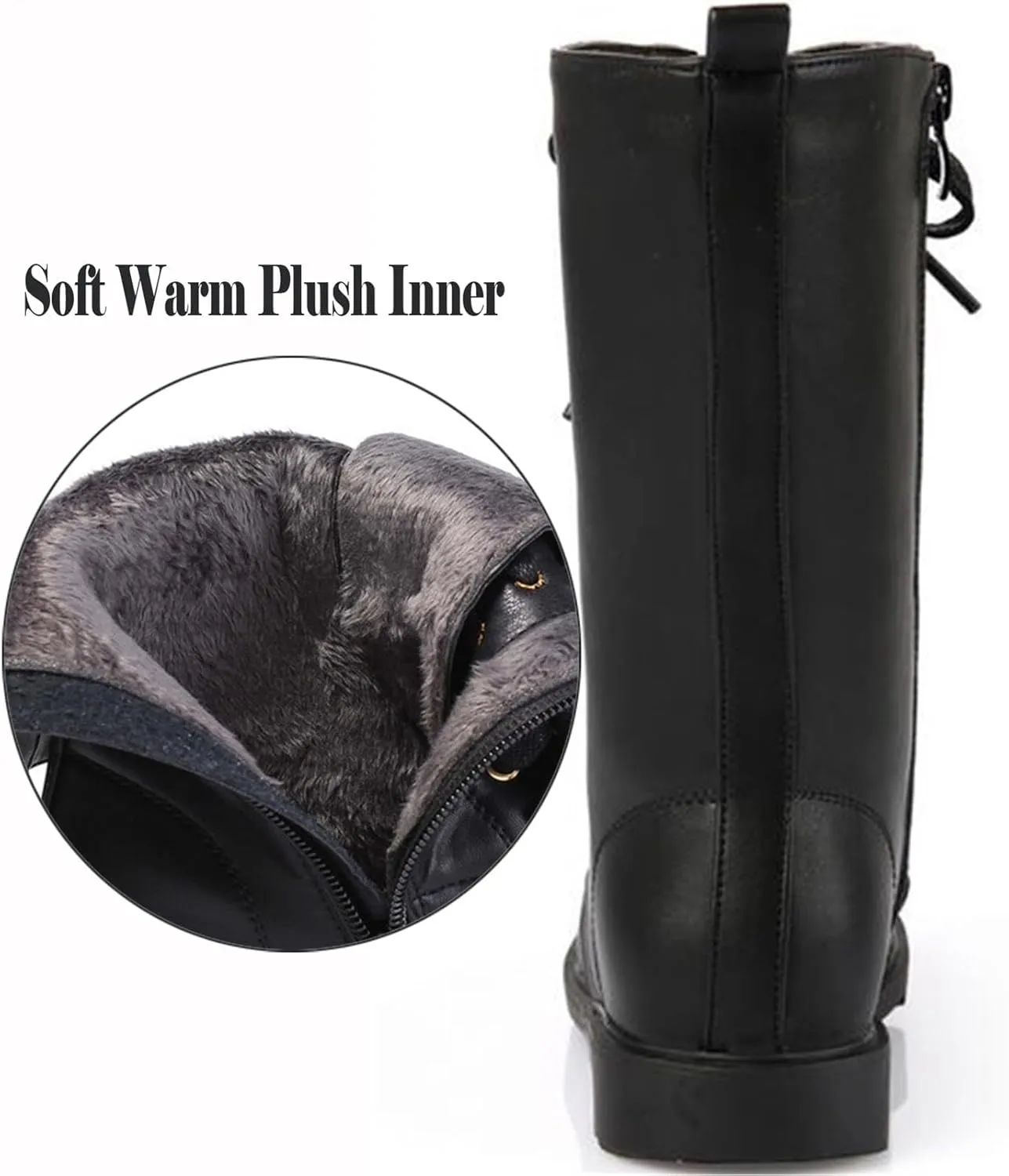 Girl's Boy's Waterproof Leather Side Zipper Mid Calf Combat Boots Outdoor Riding Boots Winter Snow Boots(Toddler/Little Kid/Big Kid)