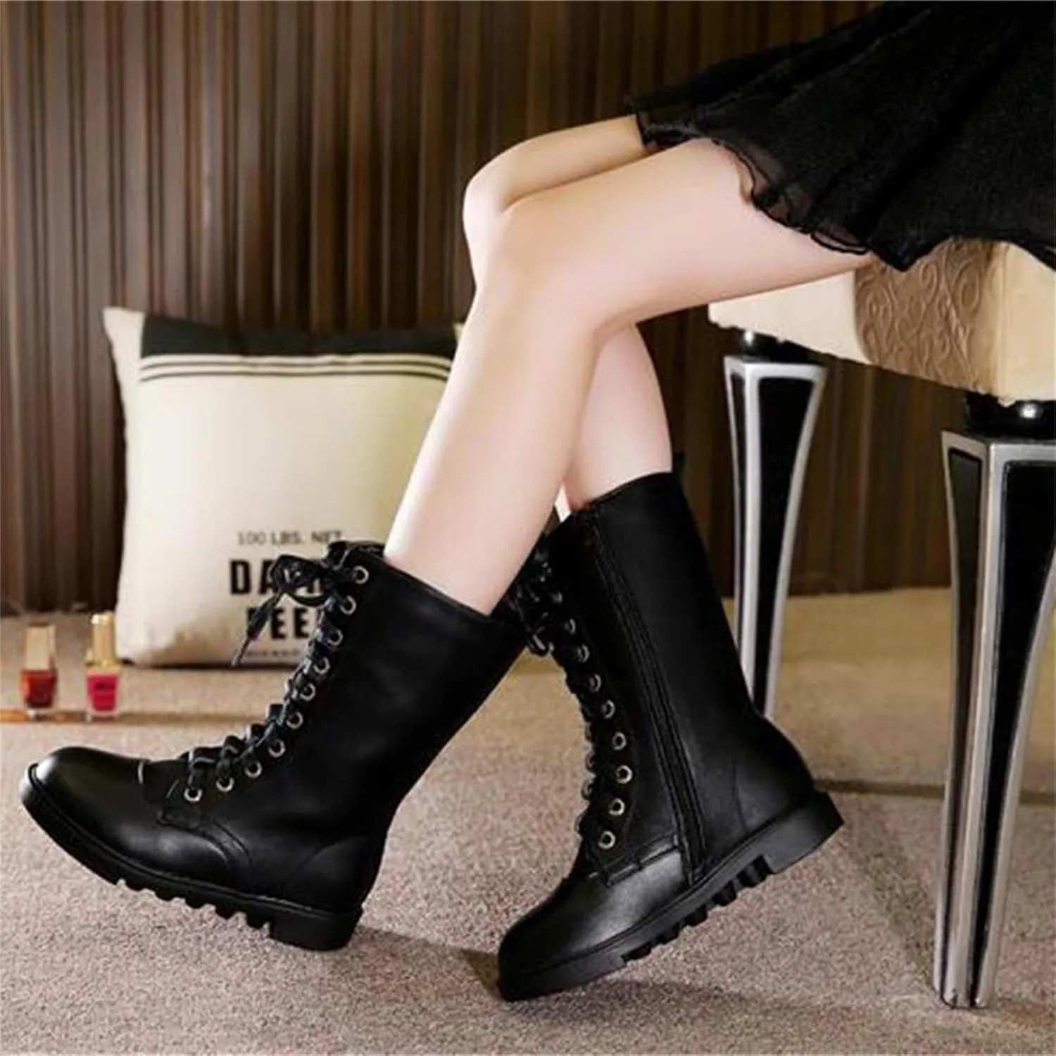 Girl's Boy's Waterproof Leather Side Zipper Mid Calf Combat Boots Outdoor Riding Boots Winter Snow Boots(Toddler/Little Kid/Big Kid)