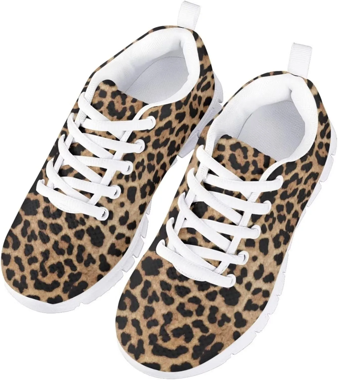 Girls Cute Tennis Shoes Cow Sunflower Leopard Print Casual Kids Sneakrs Lightweight Lace Up Soft School Athletic Running Shoes