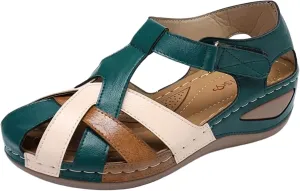 Gladiator Sandals for Women 2025 Dressy Ankle Strap Sandals Vintage Roman Style Closed Toe Casual Wedge Shoes Anti-Slip Sandals Hollow Out Comfortable Breathable Shoes Outdoor Walking