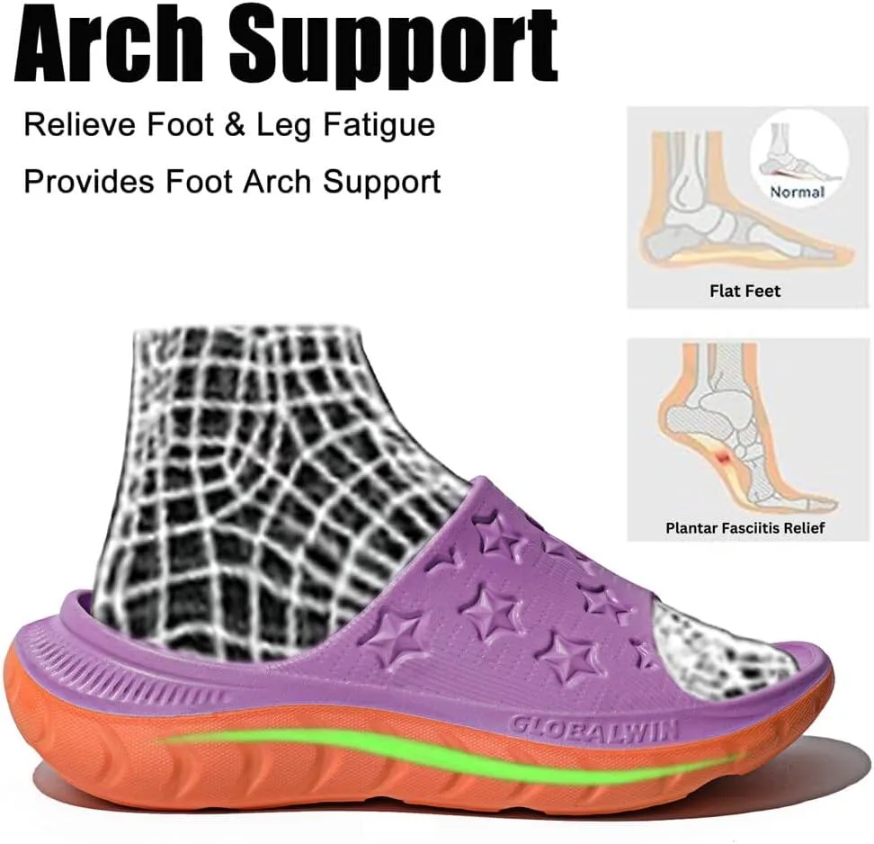 GLOBALWIN Sports Recovery Slides for Women Ava Sports Sandals With Comfortable Arch Support Indoor Outdoor Cloud Slippers Reduce Stress on Feet Lightweight Pillow Slides
