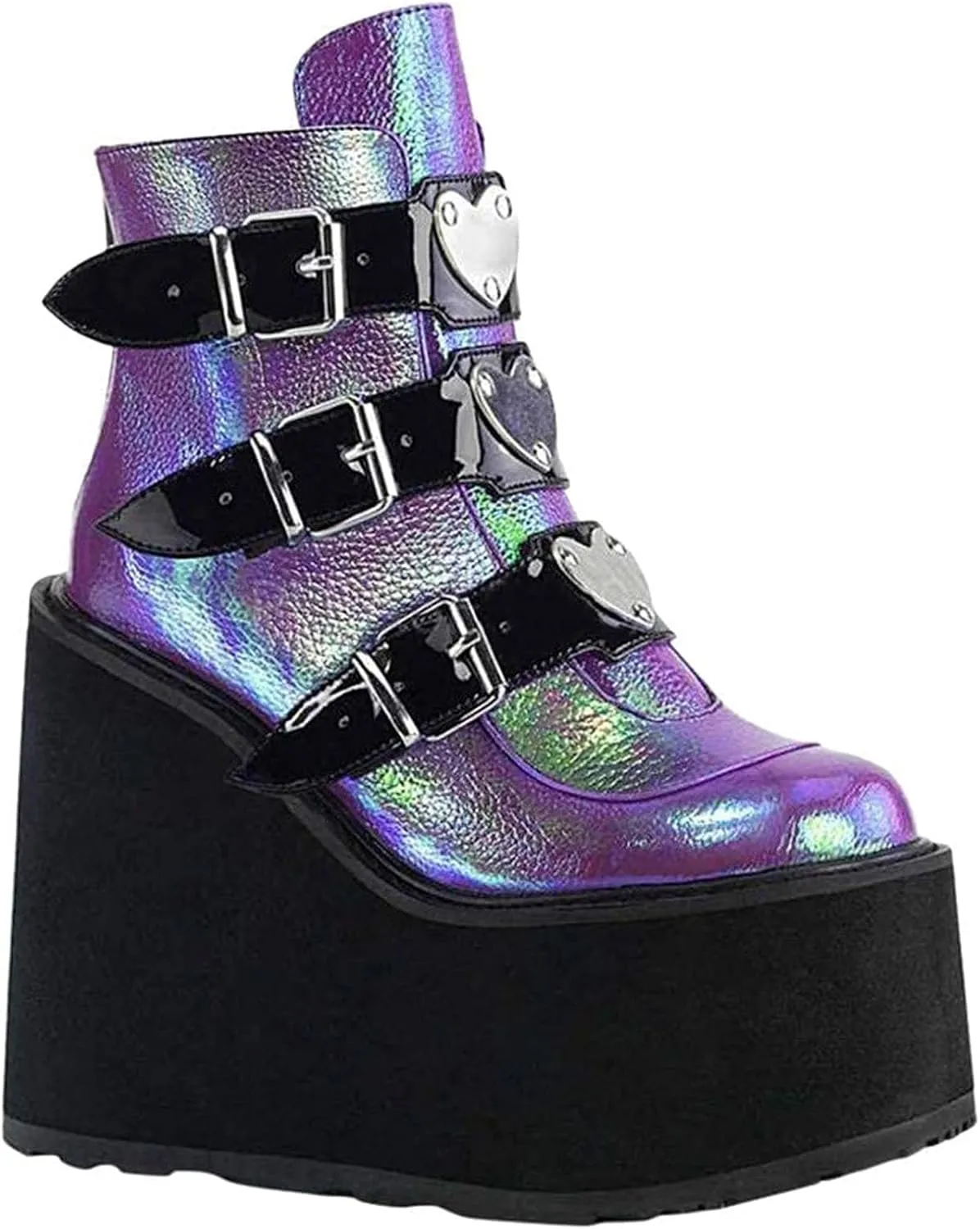GUNIYIFS Womens Wedges Combat Boots High Heels Ankle Booties Round Toe Punk Gothic Boots for Women Platform Motorcycle Boot