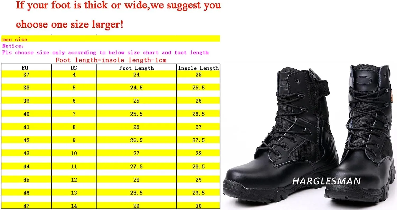 HARGLESMAN Men's Tactical Boots 8 Inches Combat Military Work Desert Leather Boots with Zipper