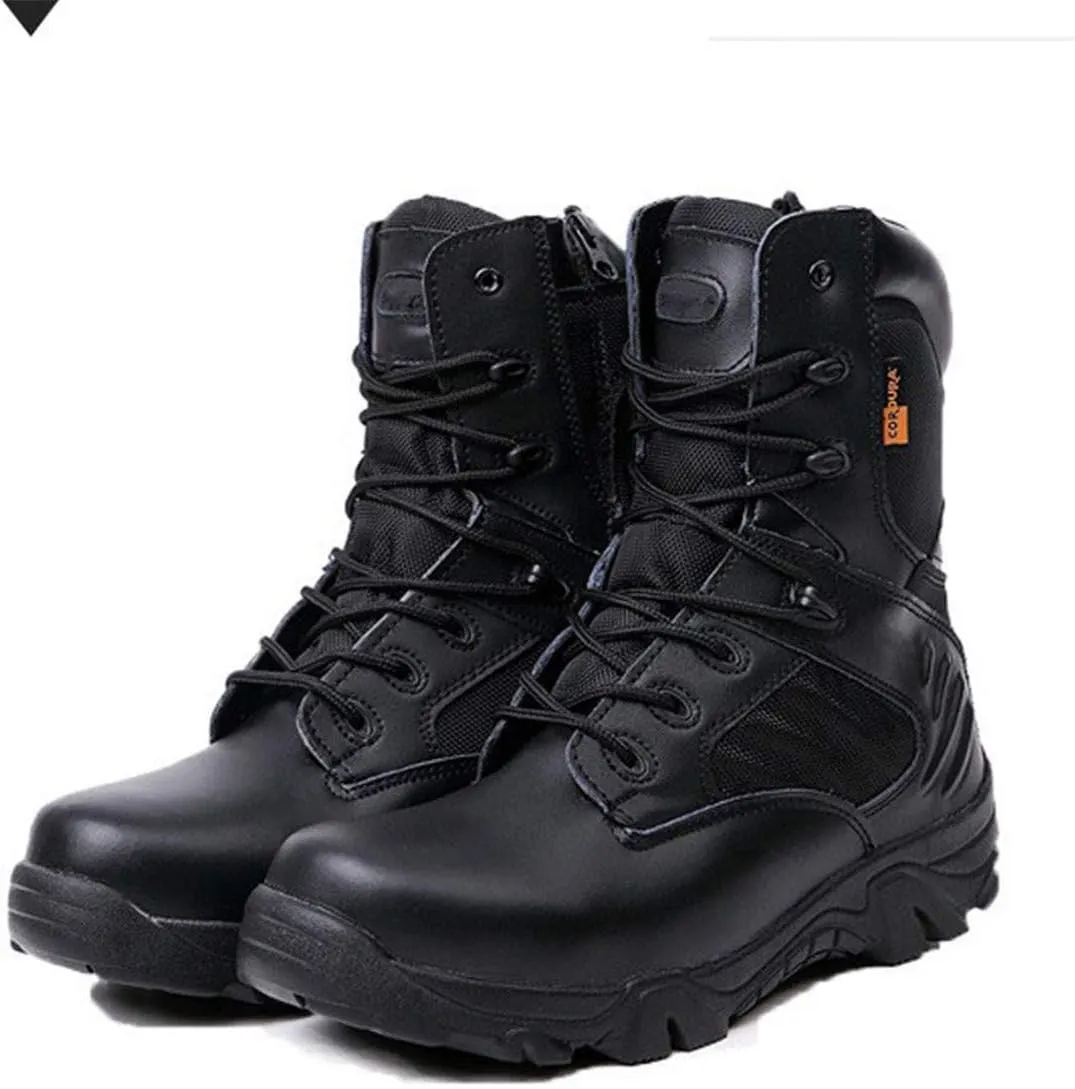 HARGLESMAN Men's Tactical Boots 8 Inches Combat Military Work Desert Leather Boots with Zipper