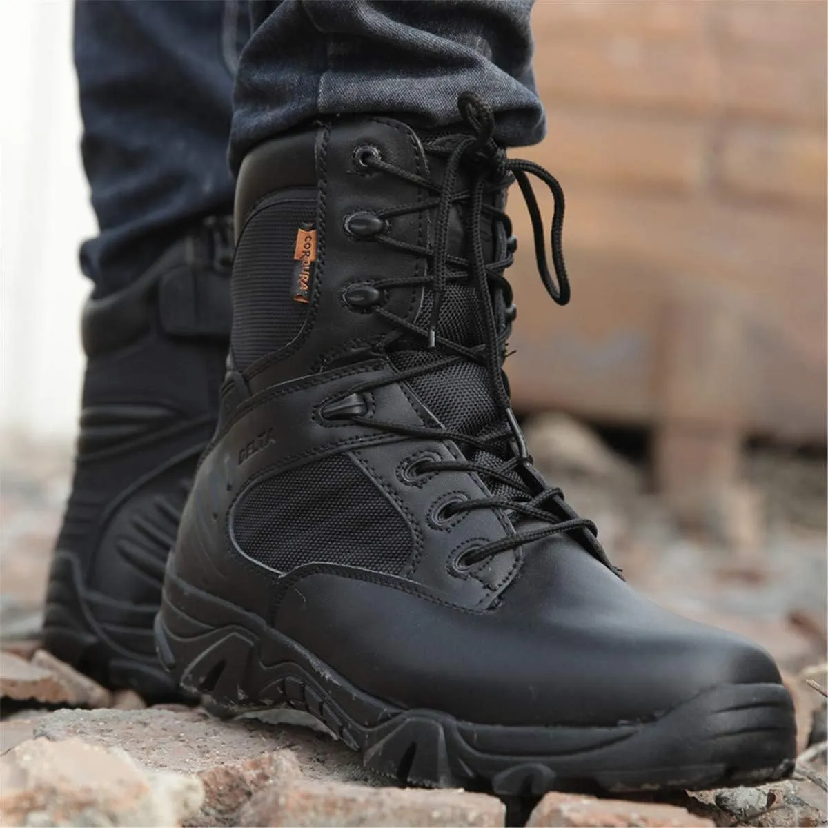 HARGLESMAN Men's Tactical Boots 8 Inches Combat Military Work Desert Leather Boots with Zipper