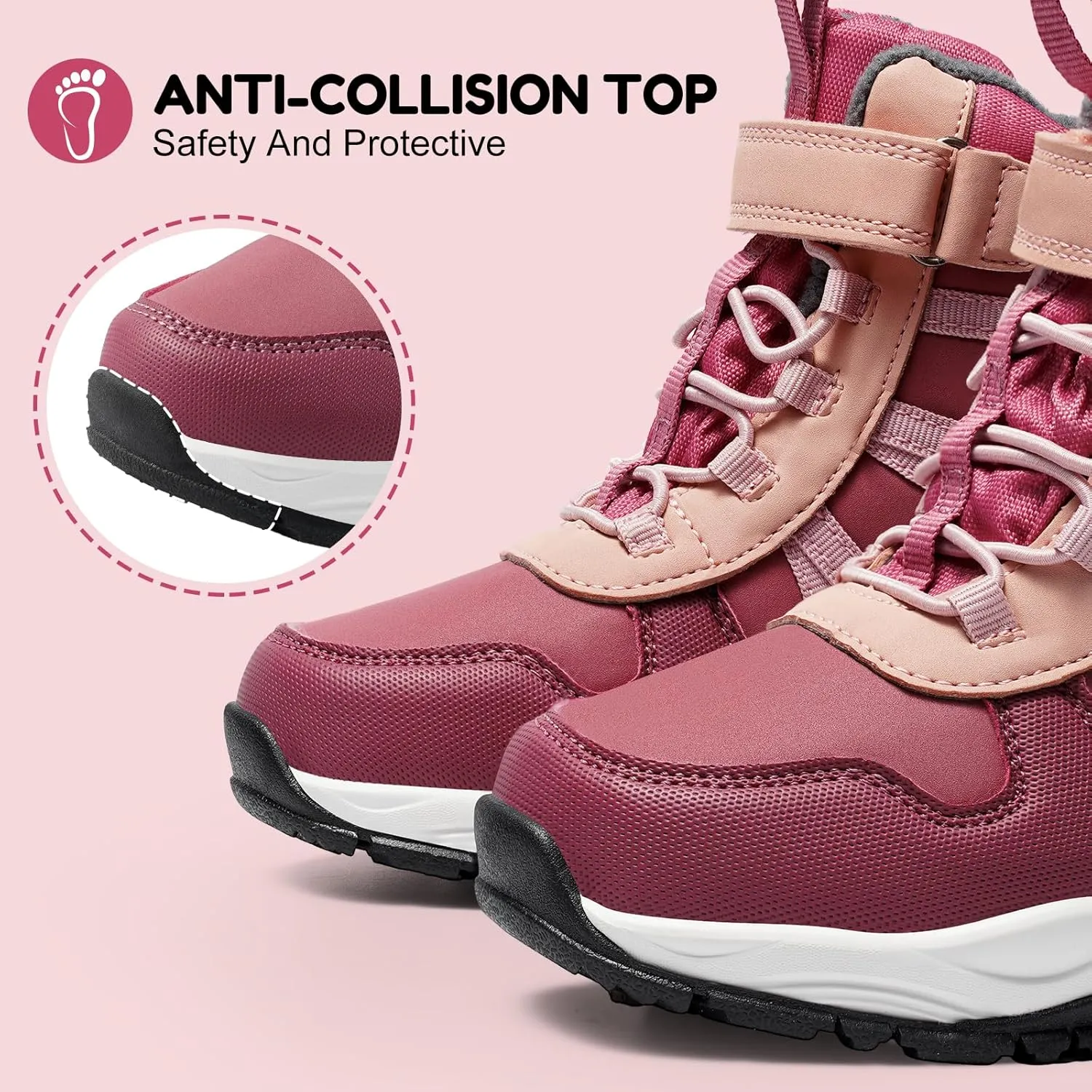 Harvest Land Kids Winter Boots Waterproof Girls Boys Snow Hiking Outdoor Boots Anti Collision Anti-Skid Mid Ankle Adventure Trekking Shoes
