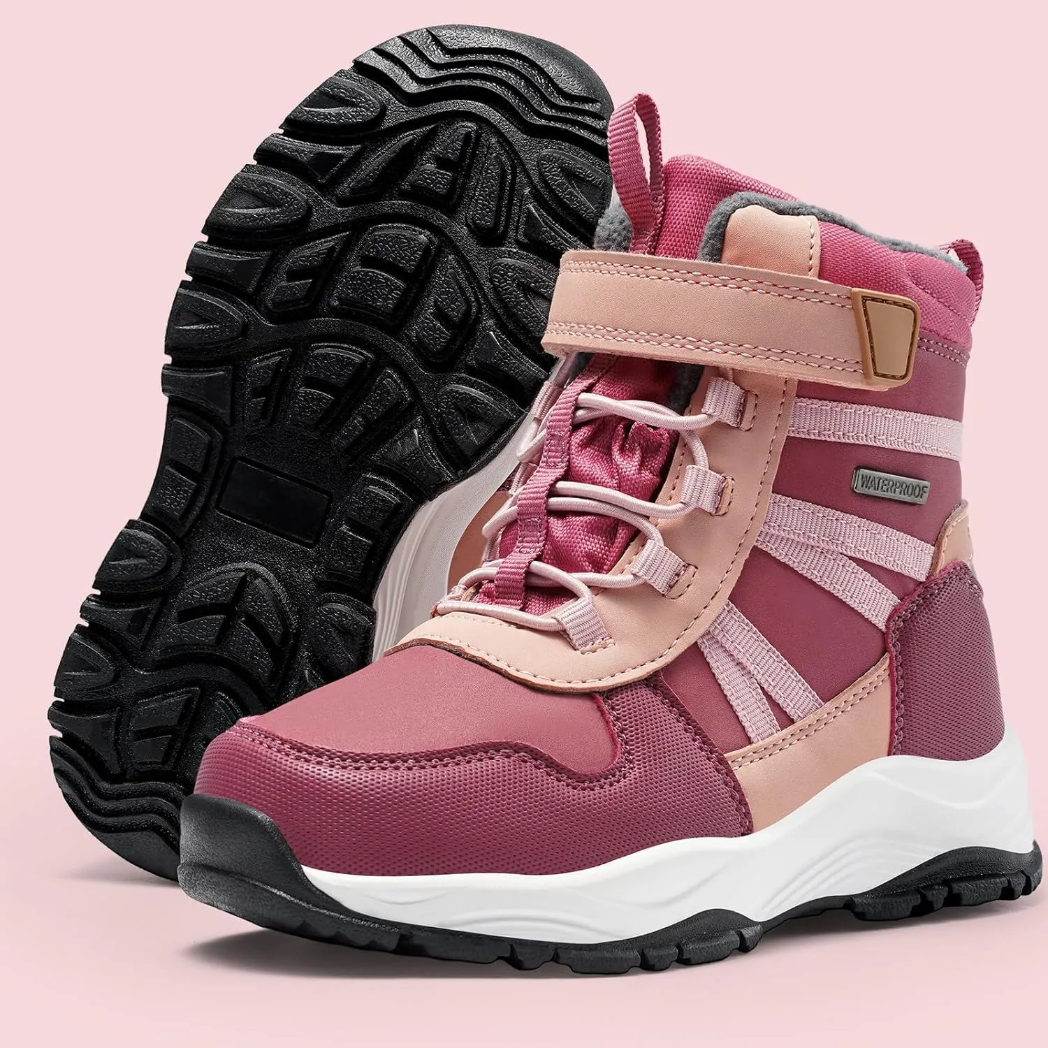 Harvest Land Kids Winter Boots Waterproof Girls Boys Snow Hiking Outdoor Boots Anti Collision Anti-Skid Mid Ankle Adventure Trekking Shoes