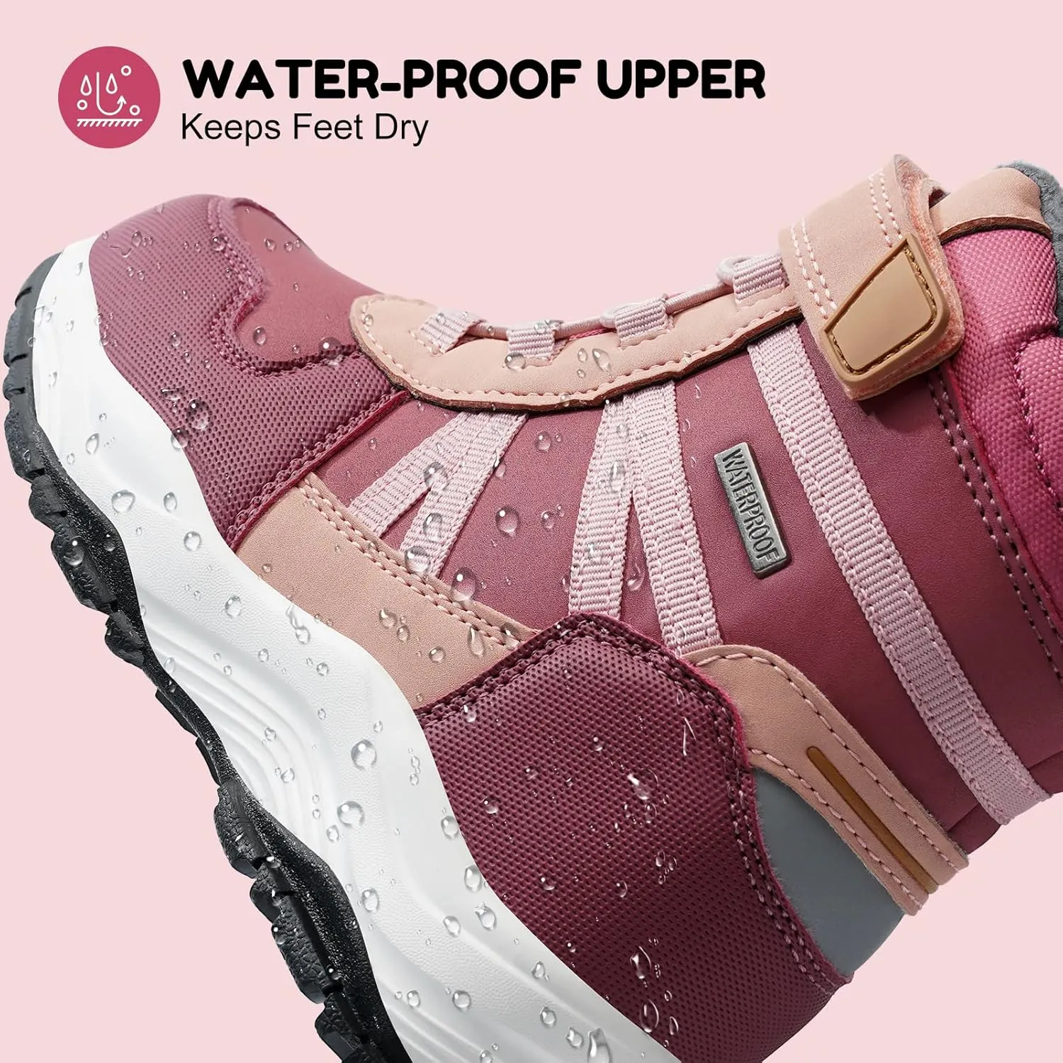 Harvest Land Kids Winter Boots Waterproof Girls Boys Snow Hiking Outdoor Boots Anti Collision Anti-Skid Mid Ankle Adventure Trekking Shoes