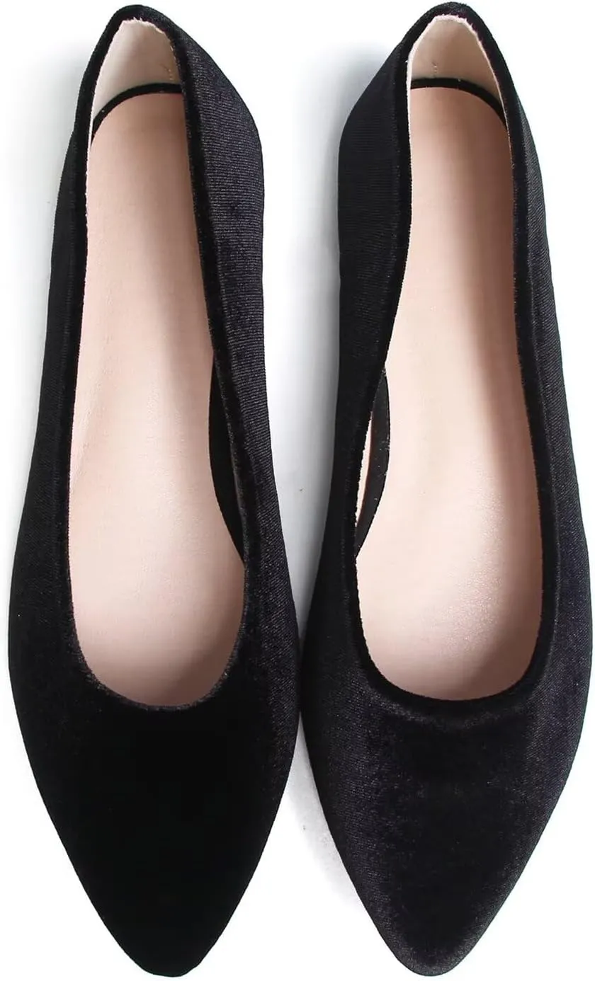 Hee grand Pointed Toe Flats for Women Casual Slip-On Loafers Comfort Work Shoes Velvet Dressy Shoes
