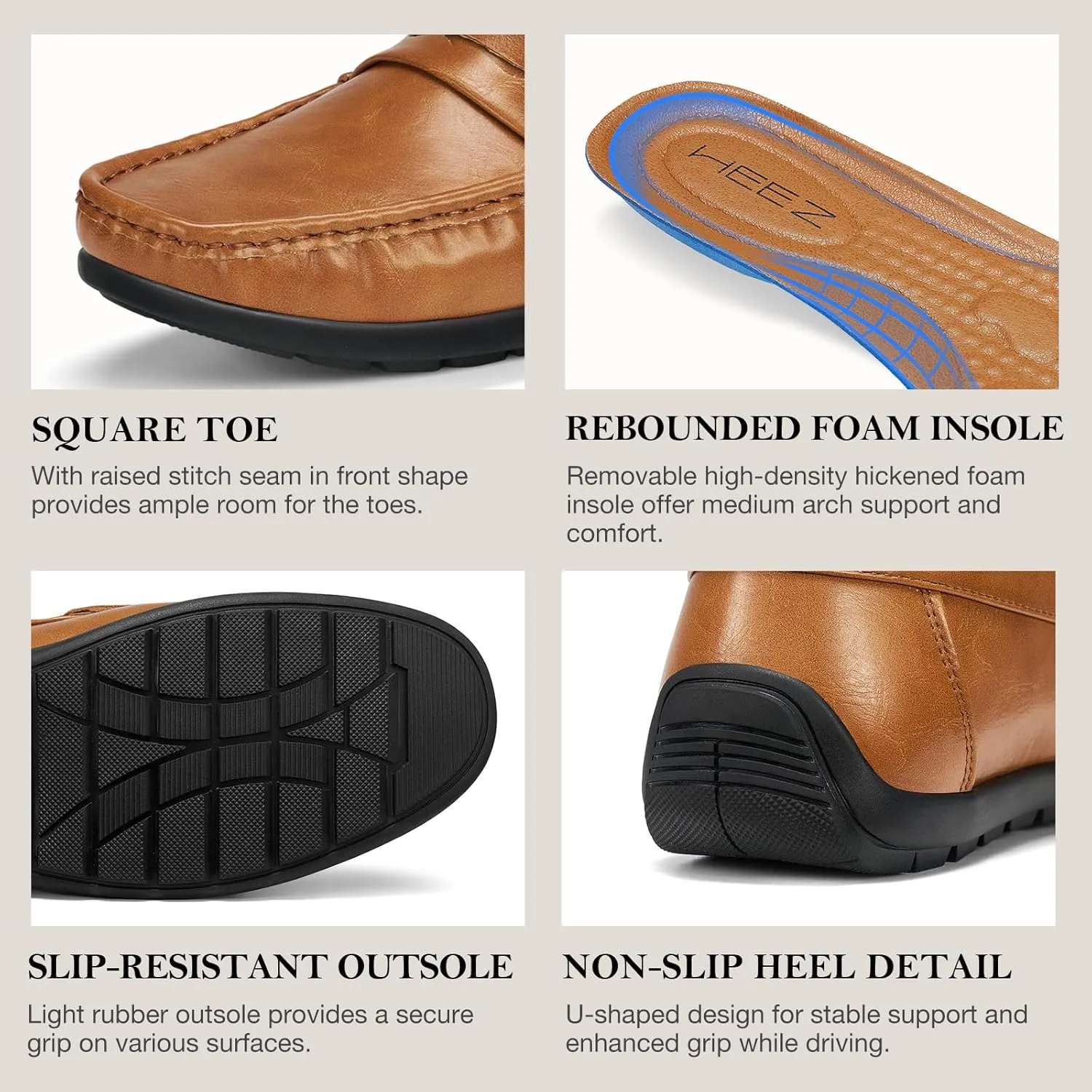 HEEZ Men's Loafers Slip On Dress Shoes Penny Loafers Leather Casual Driving Boat Shoes for Men