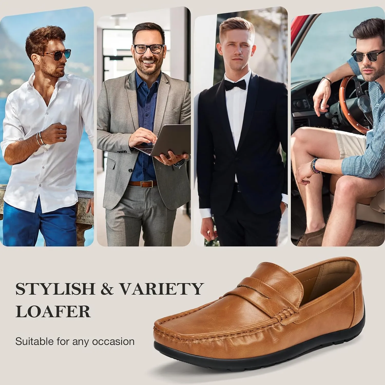 HEEZ Men's Loafers Slip On Dress Shoes Penny Loafers Leather Casual Driving Boat Shoes for Men