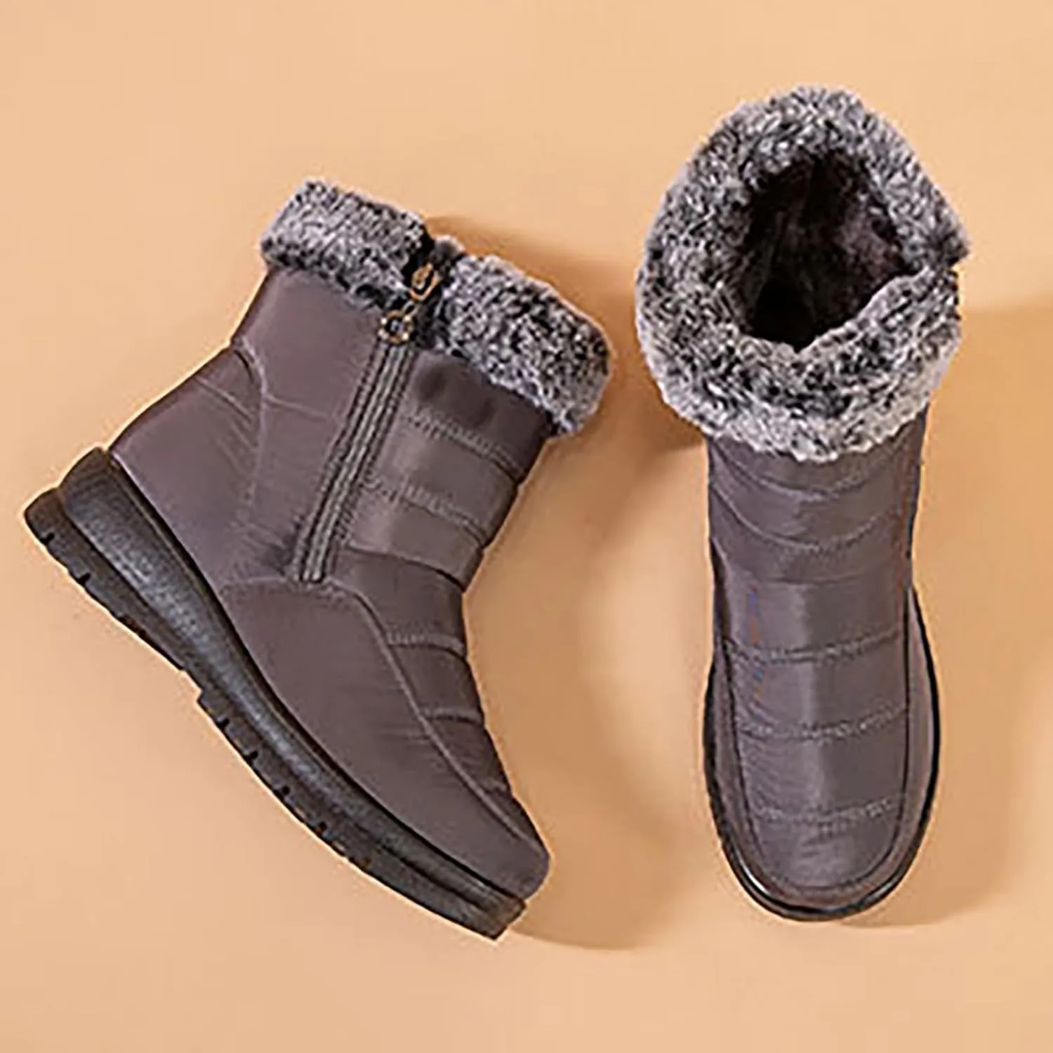 HINDOLA Womens Snow Boots Winter Warm Fur Lined Shoes Comfortable Side Zipper Ankle Booties Anti Slip Waterproof Outdoor Boots