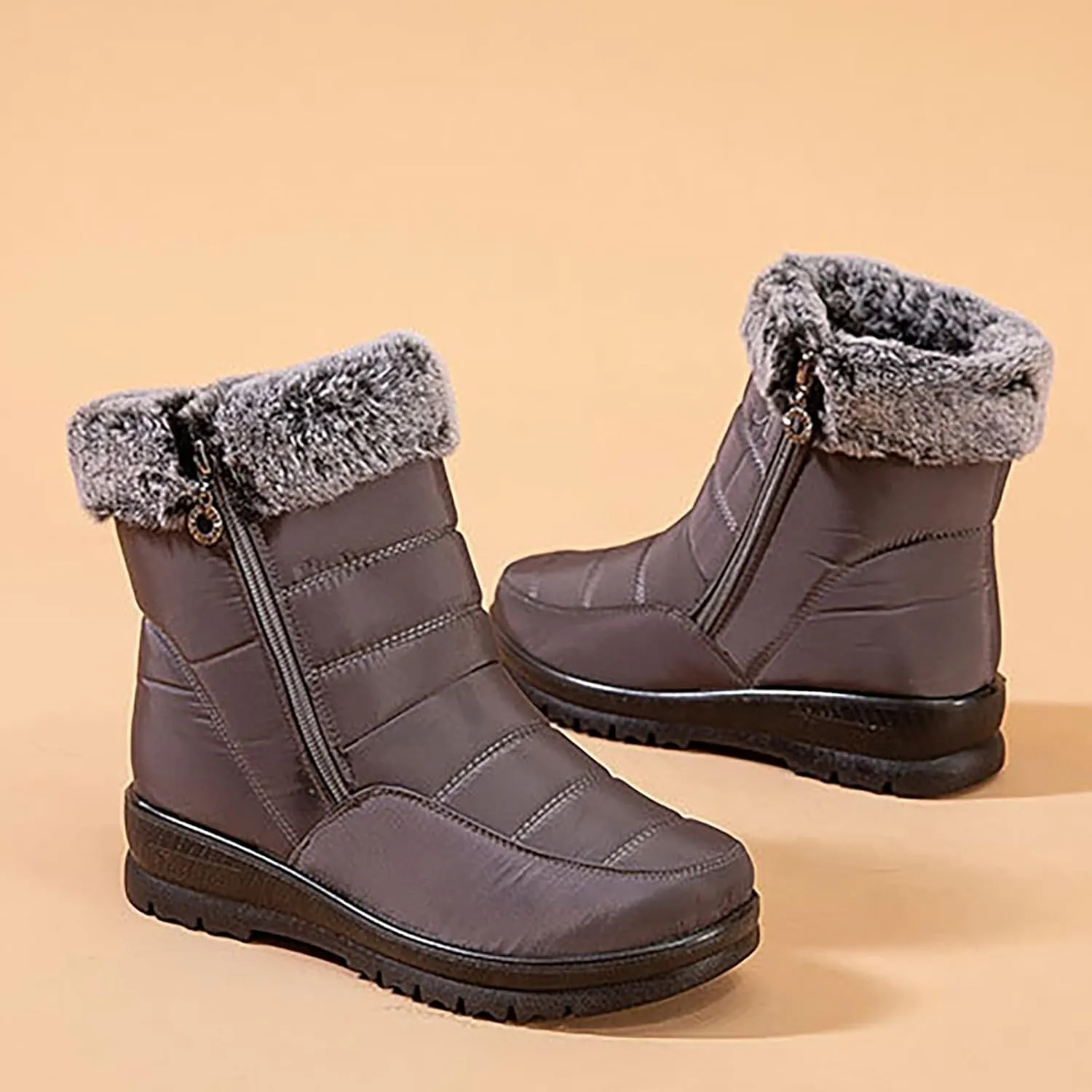 HINDOLA Womens Snow Boots Winter Warm Fur Lined Shoes Comfortable Side Zipper Ankle Booties Anti Slip Waterproof Outdoor Boots
