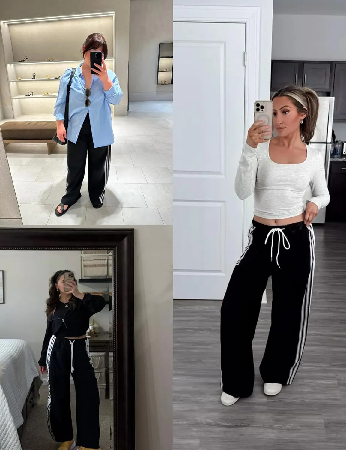 Hongsui Women's Wide Leg Pants Drawstring High Rise Side Striped Slouchy Palazzo Pants with Pockets