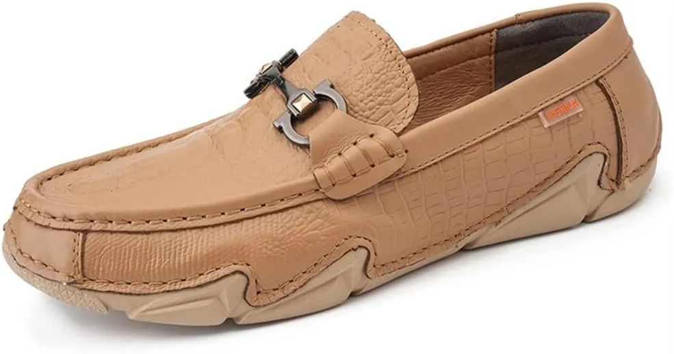 HOOENG Mens Loafers Moccasins Round Toe Shoes Faux Crocodile Print Leather Flexible Anti-Slip Comfortable Classic Slip-ons