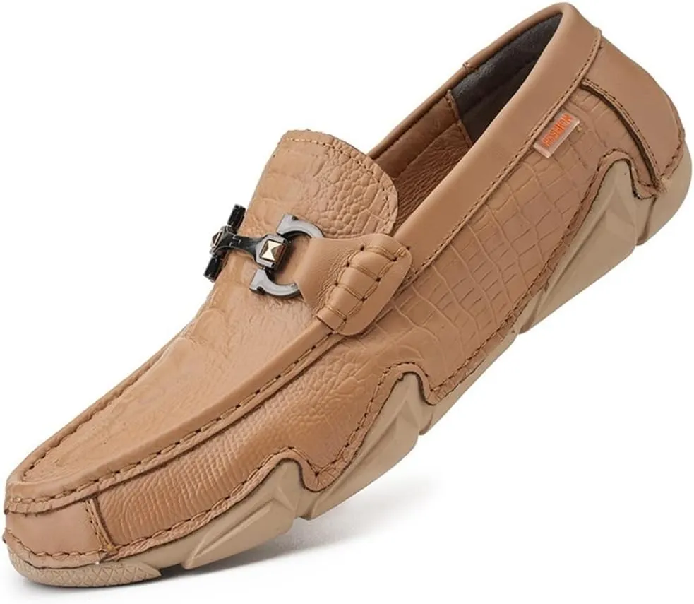 HOOENG Mens Loafers Moccasins Round Toe Shoes Faux Crocodile Print Leather Flexible Anti-Slip Comfortable Classic Slip-ons