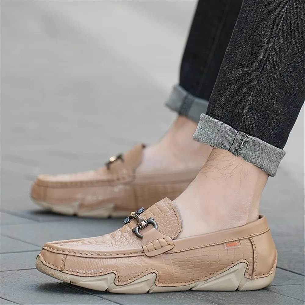 HOOENG Mens Loafers Moccasins Round Toe Shoes Faux Crocodile Print Leather Flexible Anti-Slip Comfortable Classic Slip-ons
