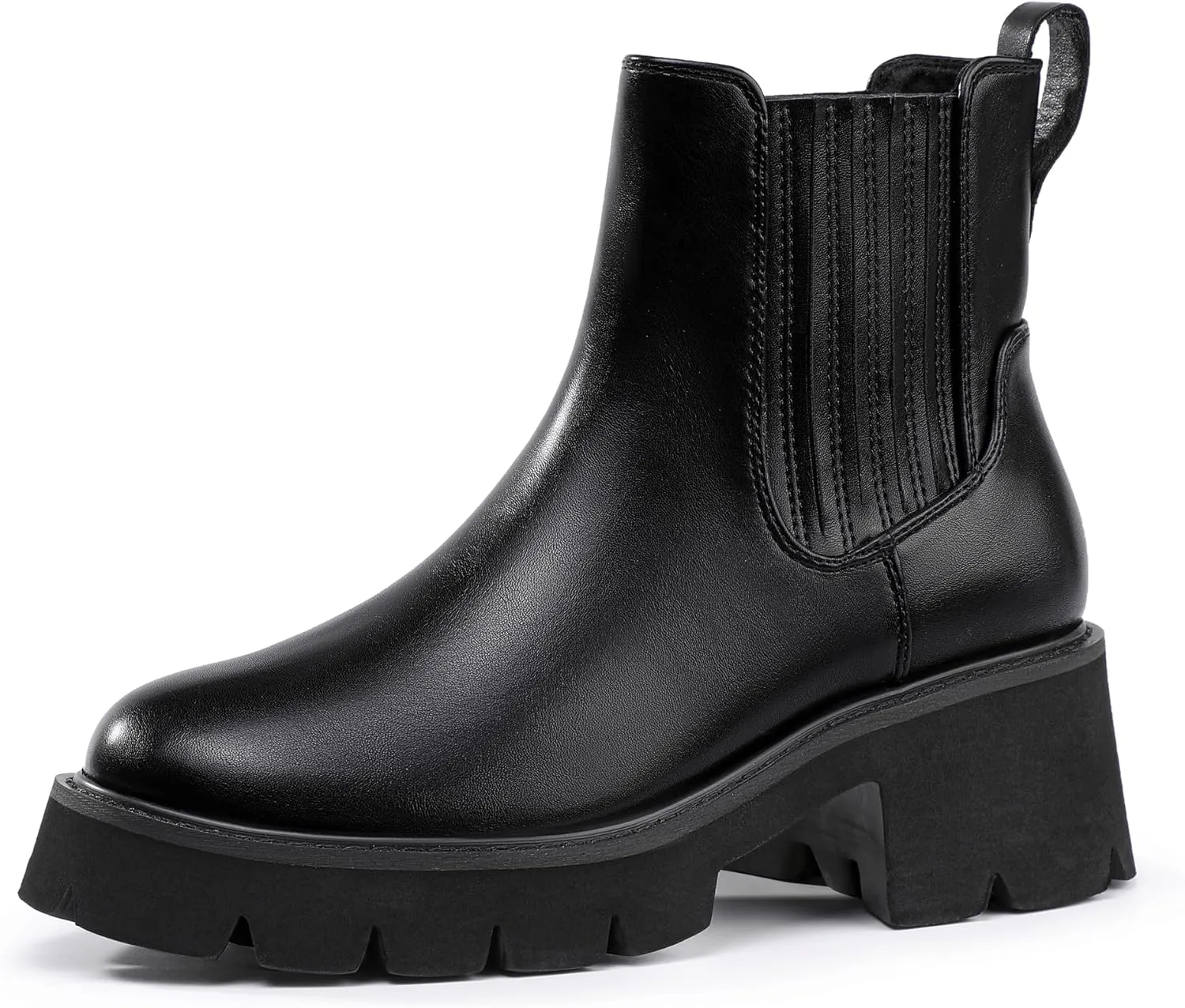 IDIFU IN2 Women's Chelsea Boots Platform Low Block Chunky Heeled Ankle Boots Round Toe Lug Sole Slip On Dress Boots Fall Work Dressy Comfortable Fashion Casual Short Booties Shoes