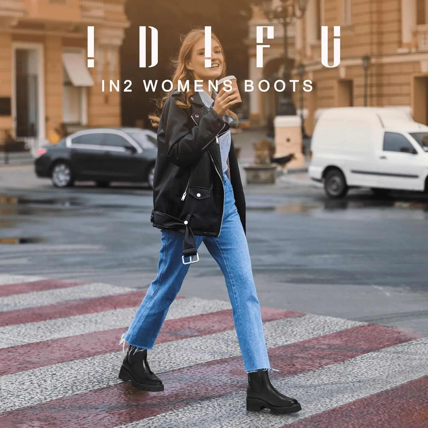 IDIFU IN2 Women's Chelsea Boots Platform Low Block Chunky Heeled Ankle Boots Round Toe Lug Sole Slip On Dress Boots Fall Work Dressy Comfortable Fashion Casual Short Booties Shoes