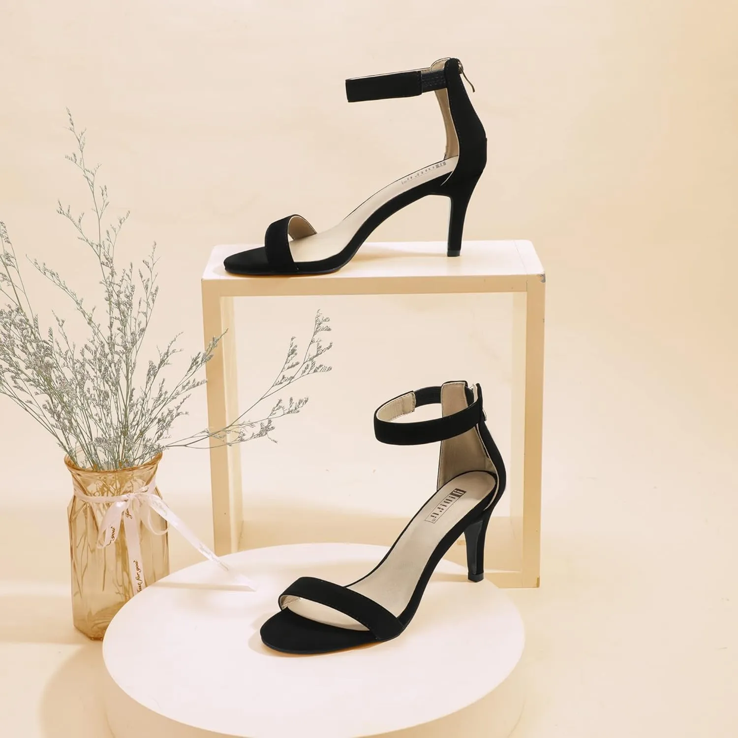 IDIFU Women's 3 Inch Kitten Heels - Dressy Open Toe Heels Ankle Strap Heeled Sandals for Bride Wedding Bridal Shoes On Evening Prom