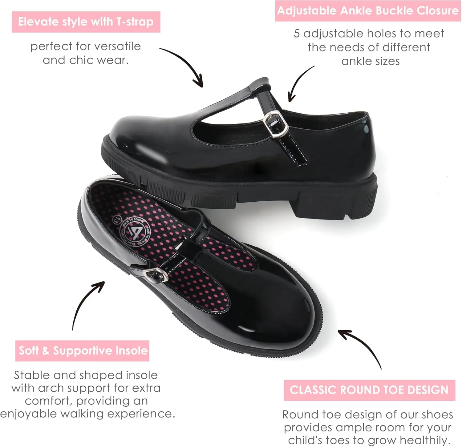 JABASIC Girls School Uniform Dress Shoes T-Strap Mary Jane Flats