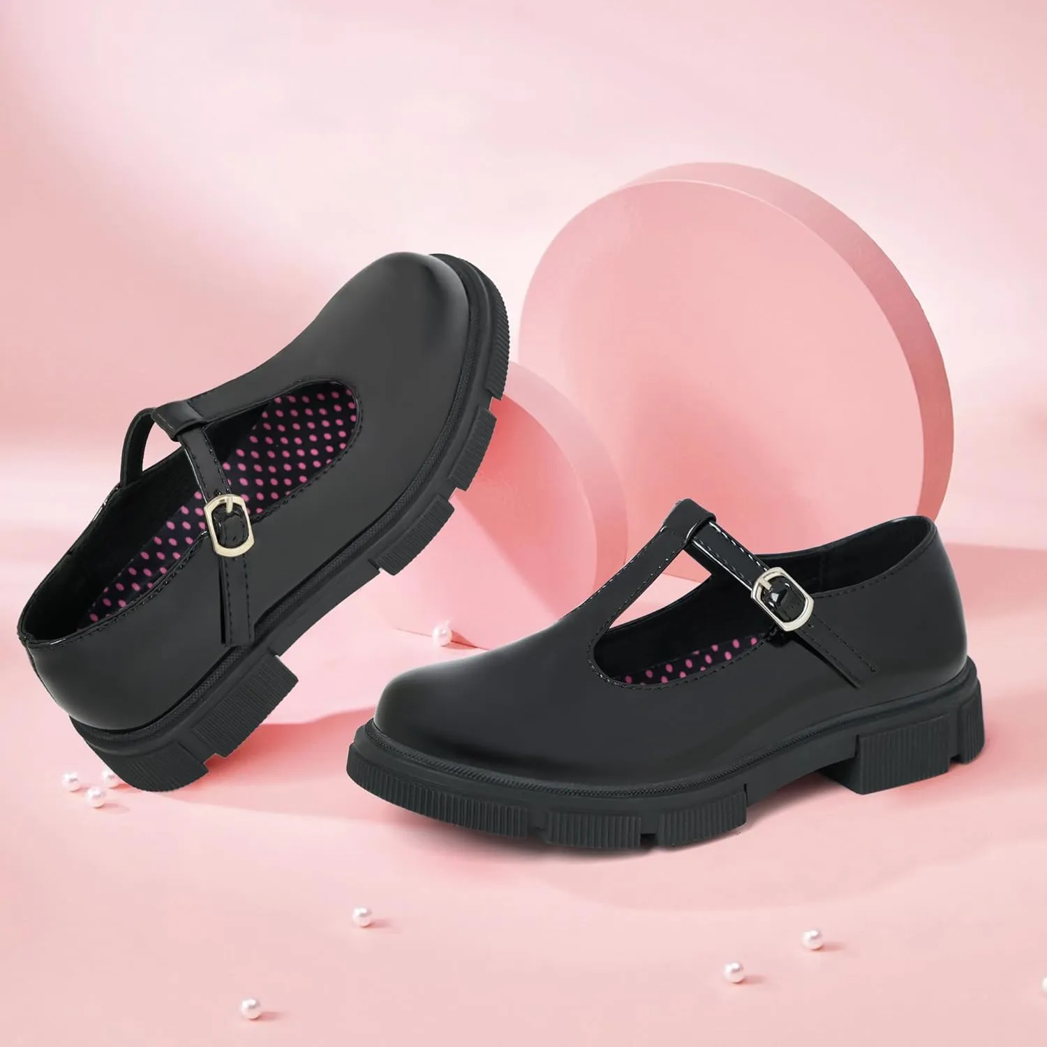 JABASIC Girls School Uniform Dress Shoes T-Strap Mary Jane Flats