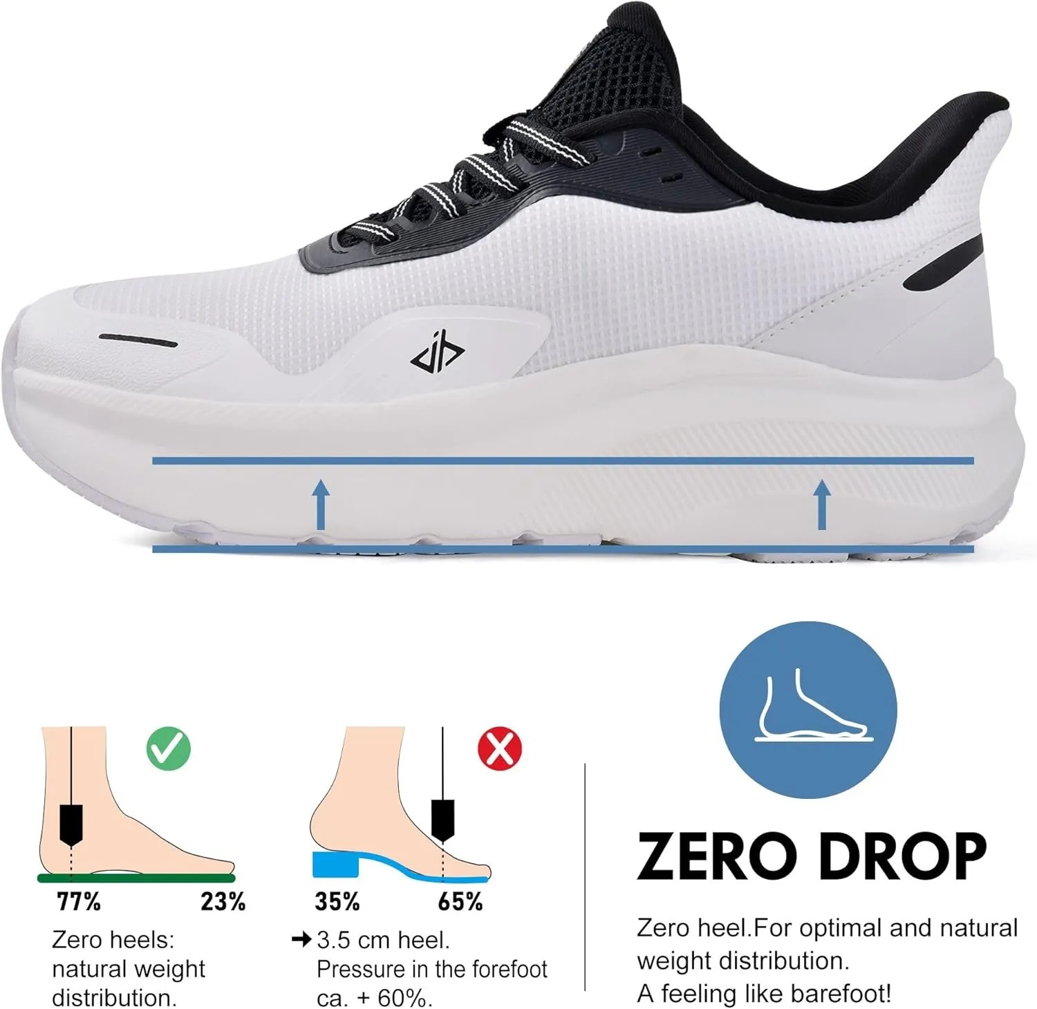 JACKSHIBO Mens Slip in Hands Free Shoes Wide Toe Box Slip On Walking Running Tennis Athletic Sneakers Arch Support Plantar Fasciitis Orthopedic Shoes with Metatarsal Pads Cushion Thick Zero Drop Sole