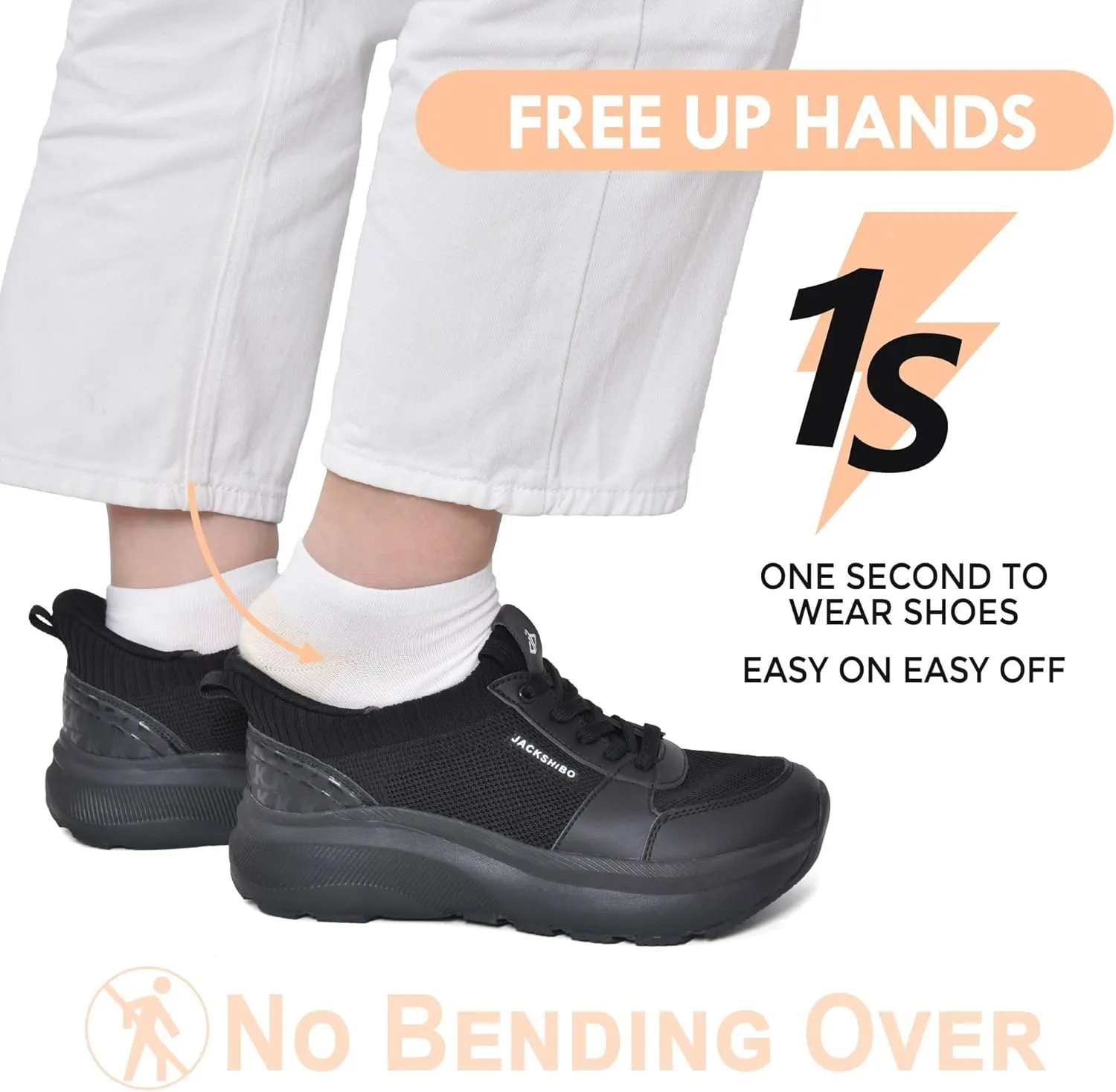 JACKSHIBO Slip in Women Hands Free Shoes Wide Toe Box Slip On Walking Athletic Tennis Sneakers Arch Support Plantar Fasciitis Orthopedic Width Shoes Cushion Thick Zero Drop Sole with Metatarsal Pad