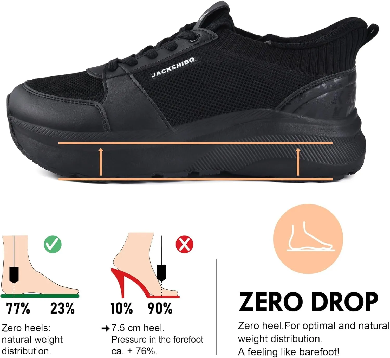 JACKSHIBO Slip in Women Hands Free Shoes Wide Toe Box Slip On Walking Athletic Tennis Sneakers Arch Support Plantar Fasciitis Orthopedic Width Shoes Cushion Thick Zero Drop Sole with Metatarsal Pad