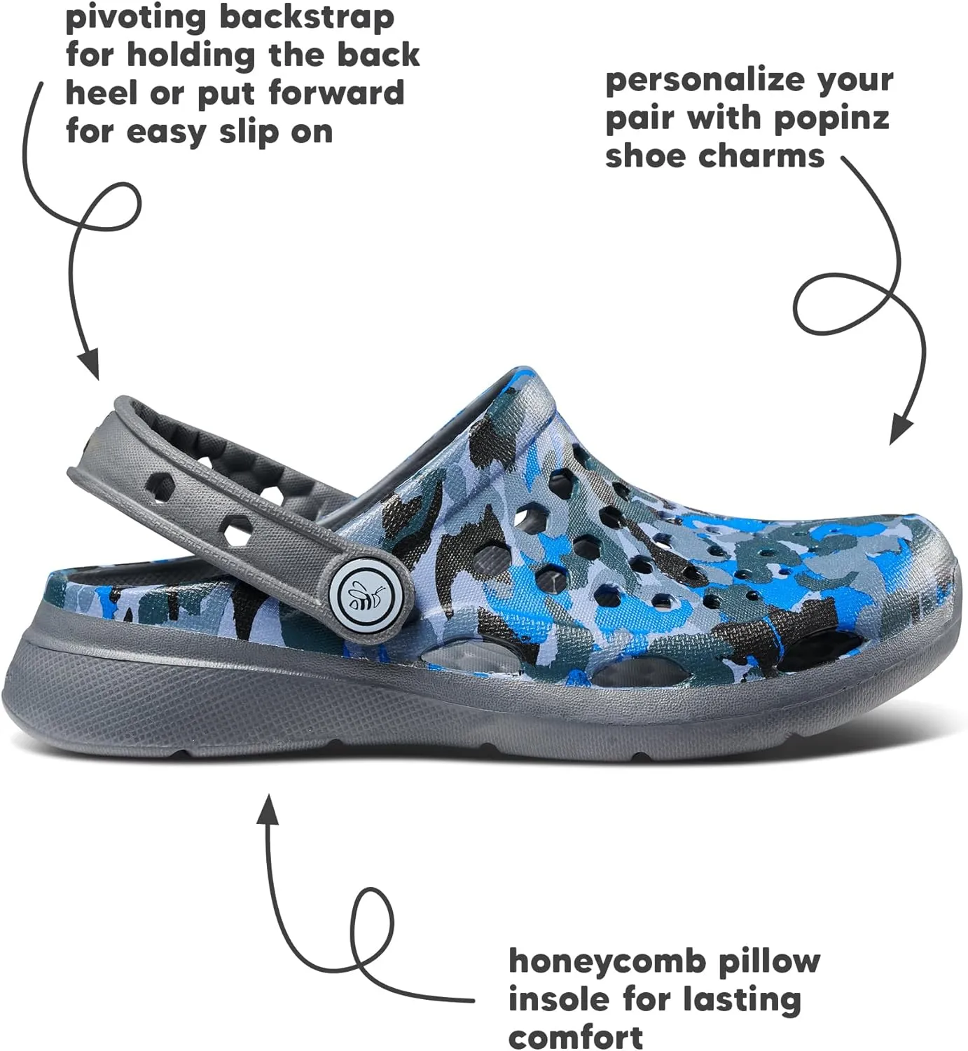 Joybees Kids Active Clog - Clogs for Kids, Rubber Shoe for Girls and Boys, Slip On Foam Sandals, Water Shoes with Strap for Toddlers and Children Size C4-J5