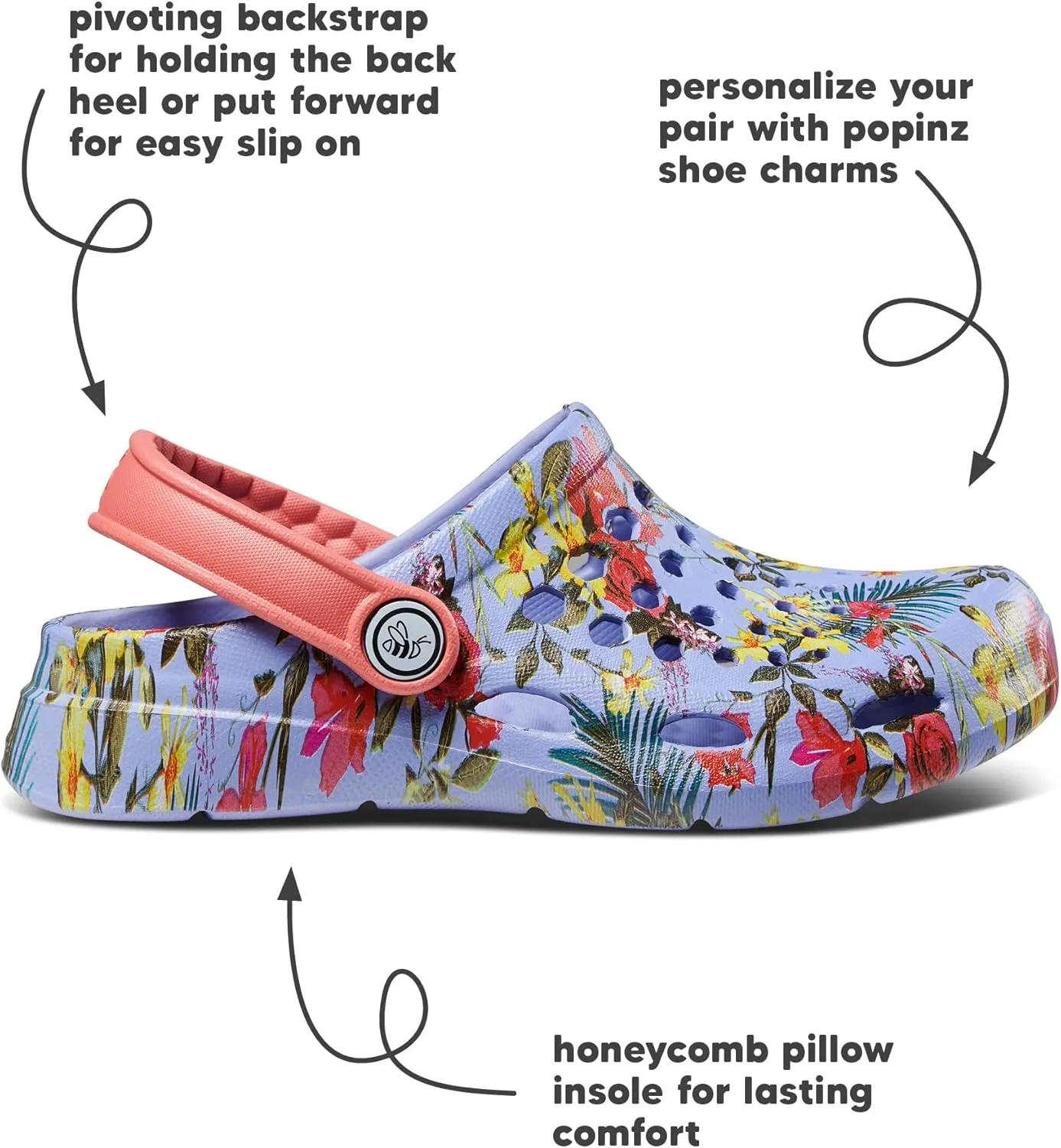 Joybees Kids Active Clog - Clogs for Kids, Rubber Shoe for Girls and Boys, Slip On Foam Sandals, Water Shoes with Strap for Toddlers and Children Size C4-J5