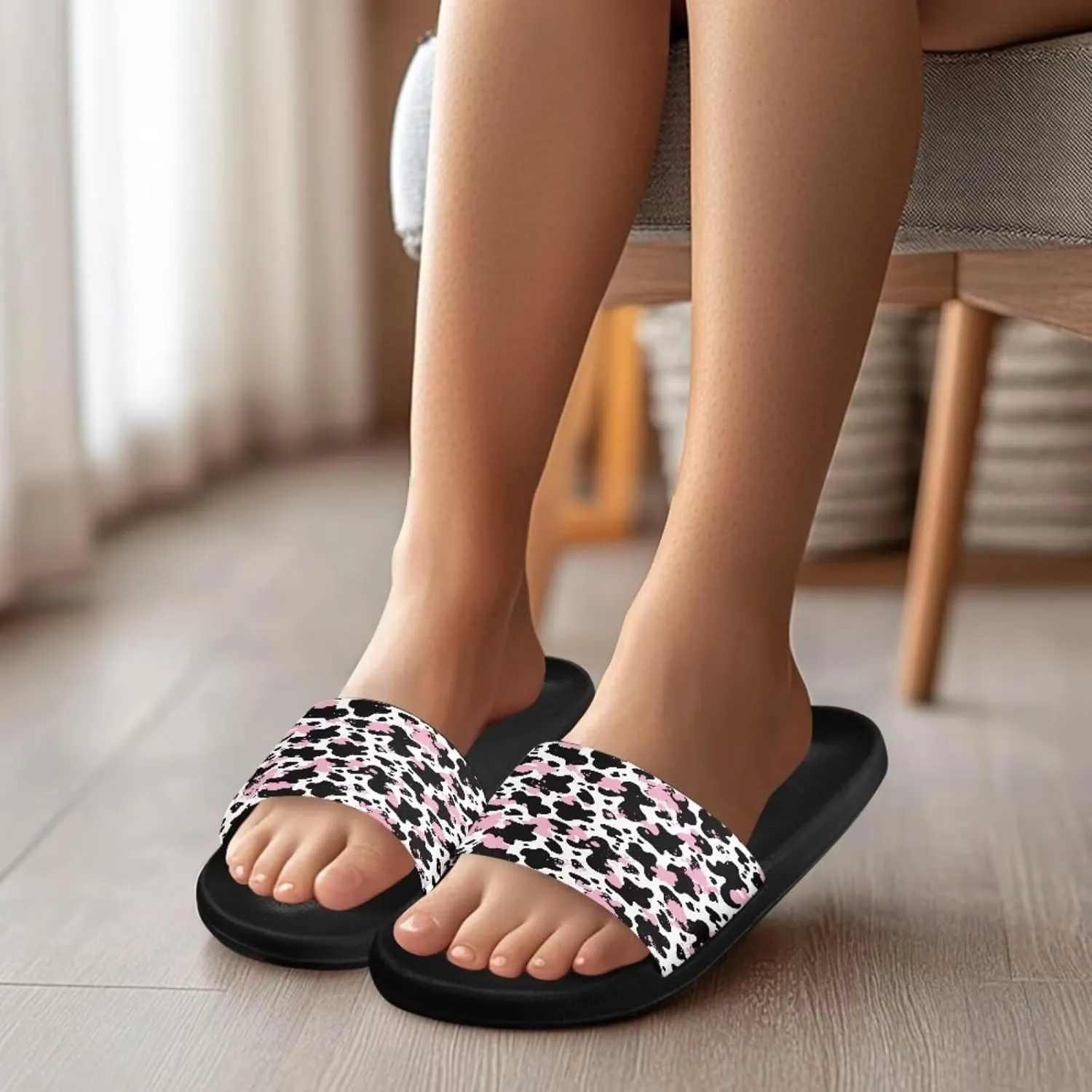 JoyLamoria Animal Print Sandals House Slides Women Cozy Pillow Slippers Soft Non-Slip Beach Pool Bathroom Lightweight Summer Fashionable
