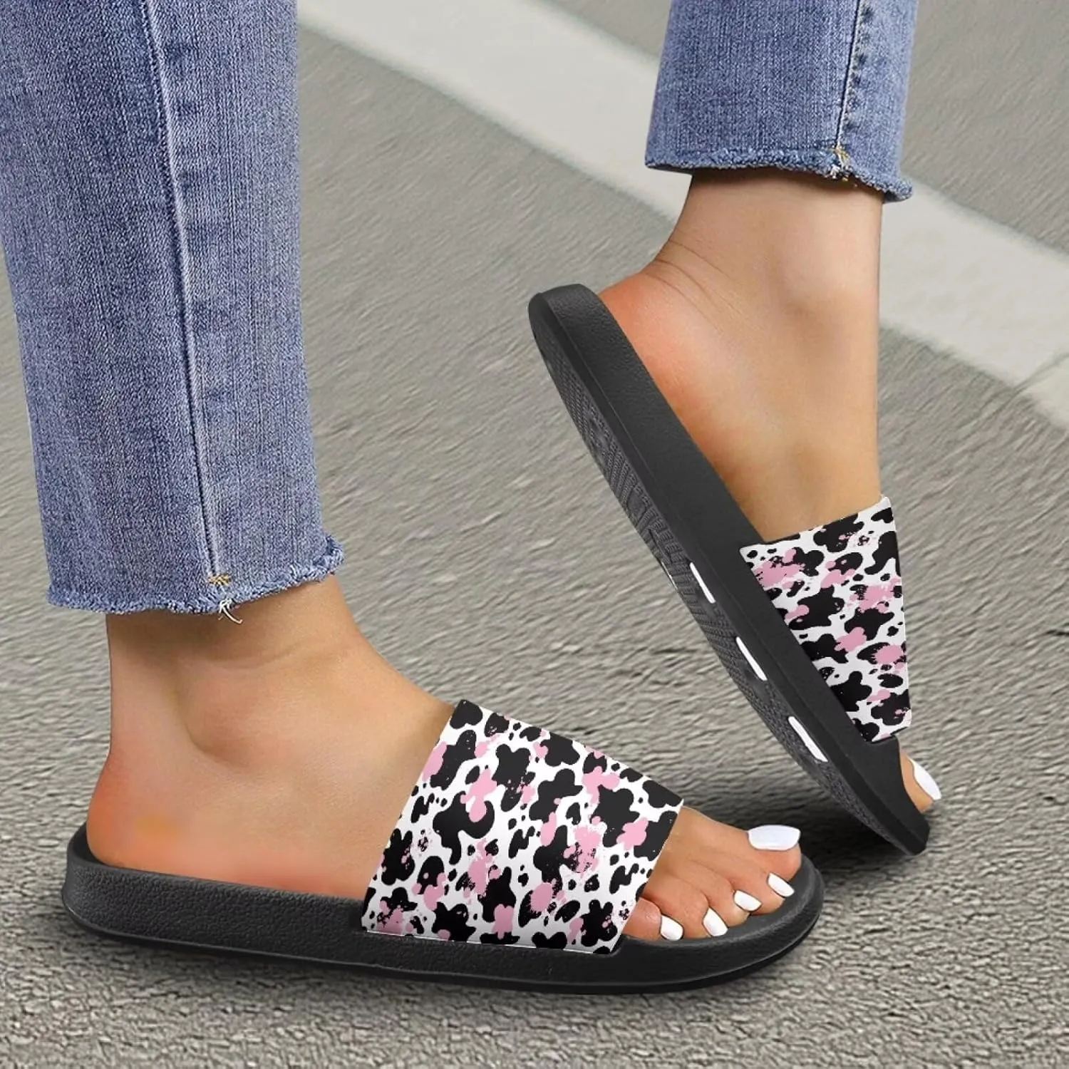 JoyLamoria Animal Print Sandals House Slides Women Cozy Pillow Slippers Soft Non-Slip Beach Pool Bathroom Lightweight Summer Fashionable