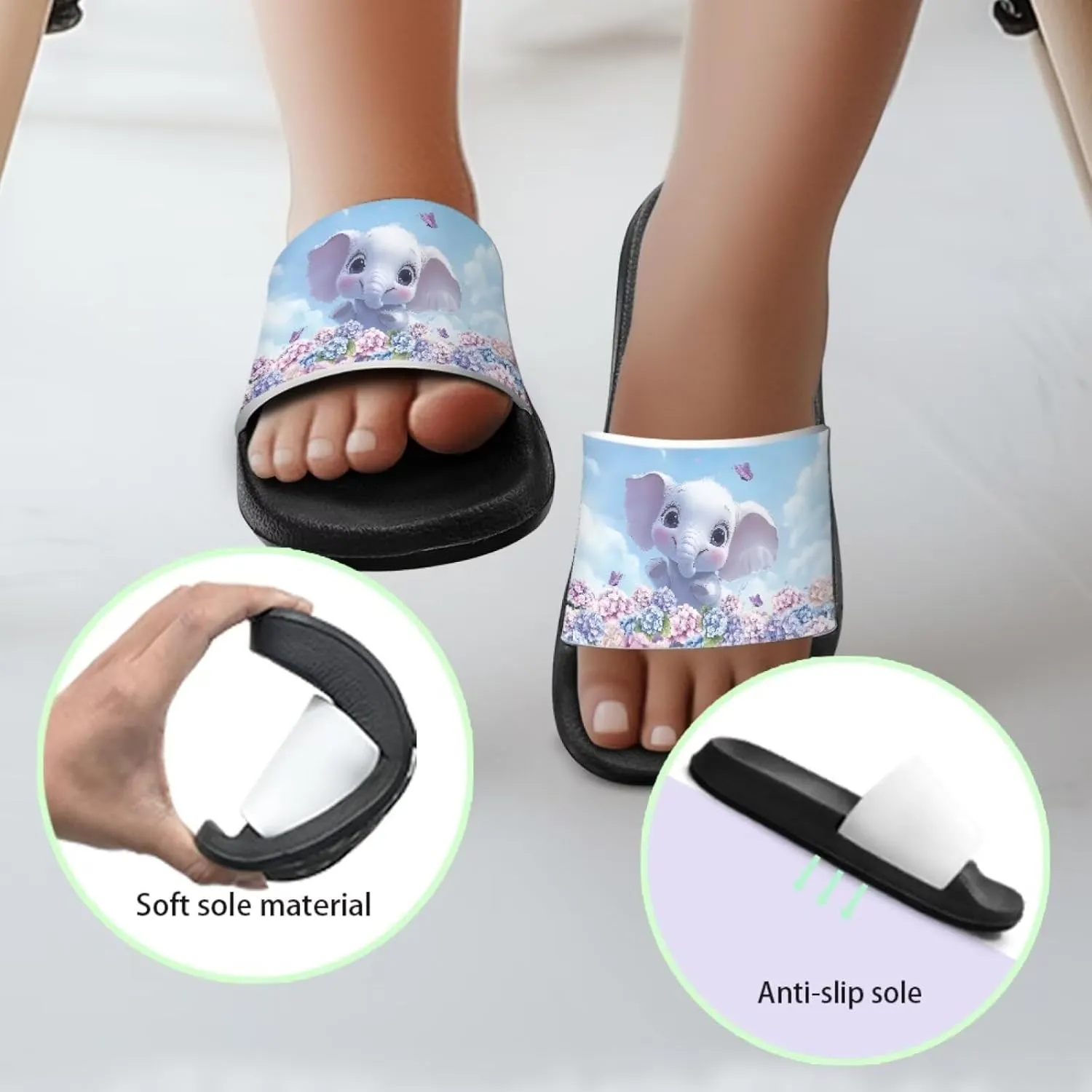 JoyLamoria Animals Print Sandals House Slides Kids Unisex Cloud Slippers Cushioned Non-Slip Shower Beach Pool Open Toe Comfy