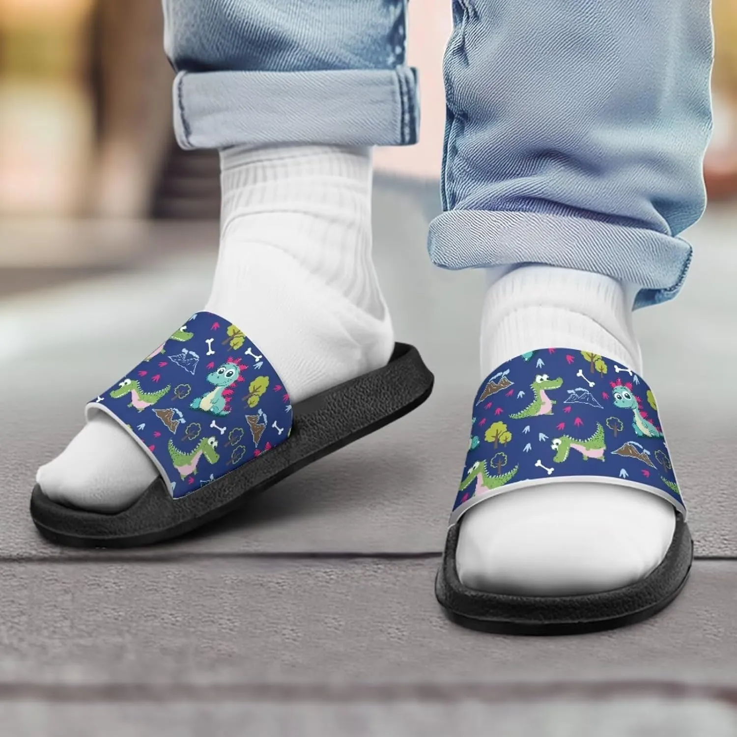 JoyLamoria Boys Dinosaur Print Sandals House Slides Kids Cloud Slippers Non-Slip Beach Pool Indoor Outdoor Open Toe Comfy
