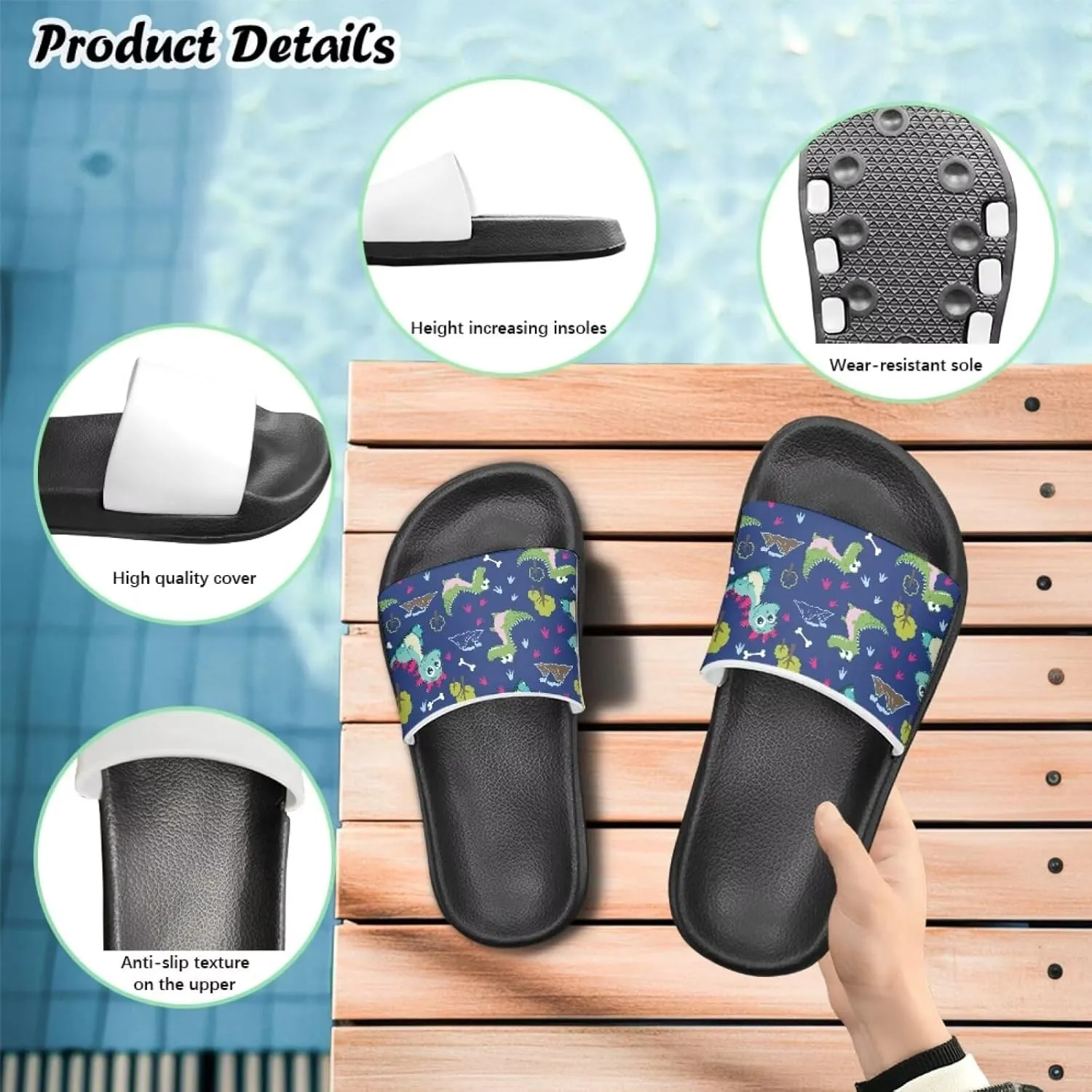JoyLamoria Boys Dinosaur Print Sandals House Slides Kids Cloud Slippers Non-Slip Beach Pool Indoor Outdoor Open Toe Comfy