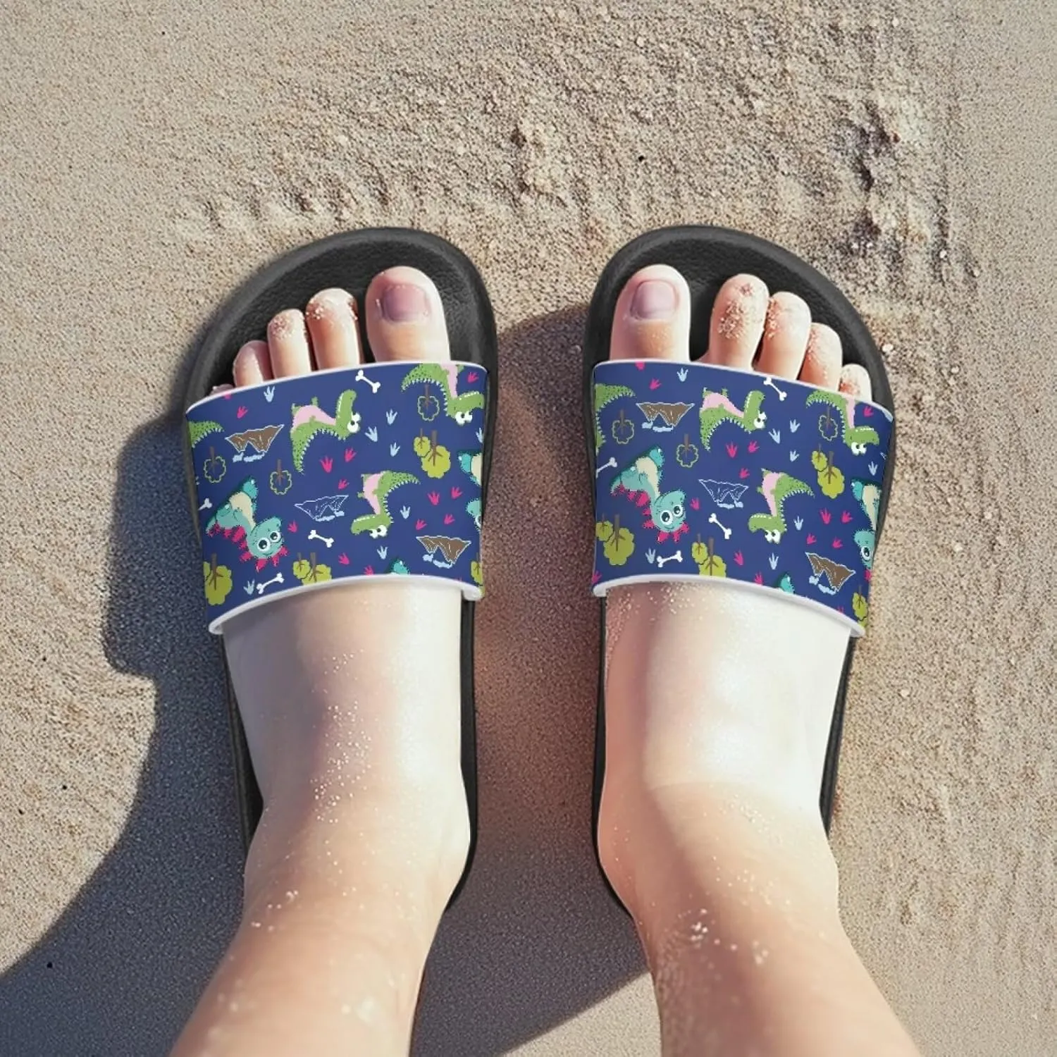 JoyLamoria Boys Dinosaur Print Sandals House Slides Kids Cloud Slippers Non-Slip Beach Pool Indoor Outdoor Open Toe Comfy