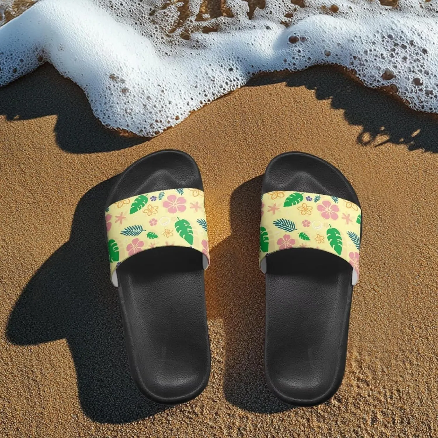 JoyLamoria Women Plants Print Slides House Sandals Thick Sole Pillow Slippers Non-Slip Shower Beach Pool Indoor Outdoor Summer